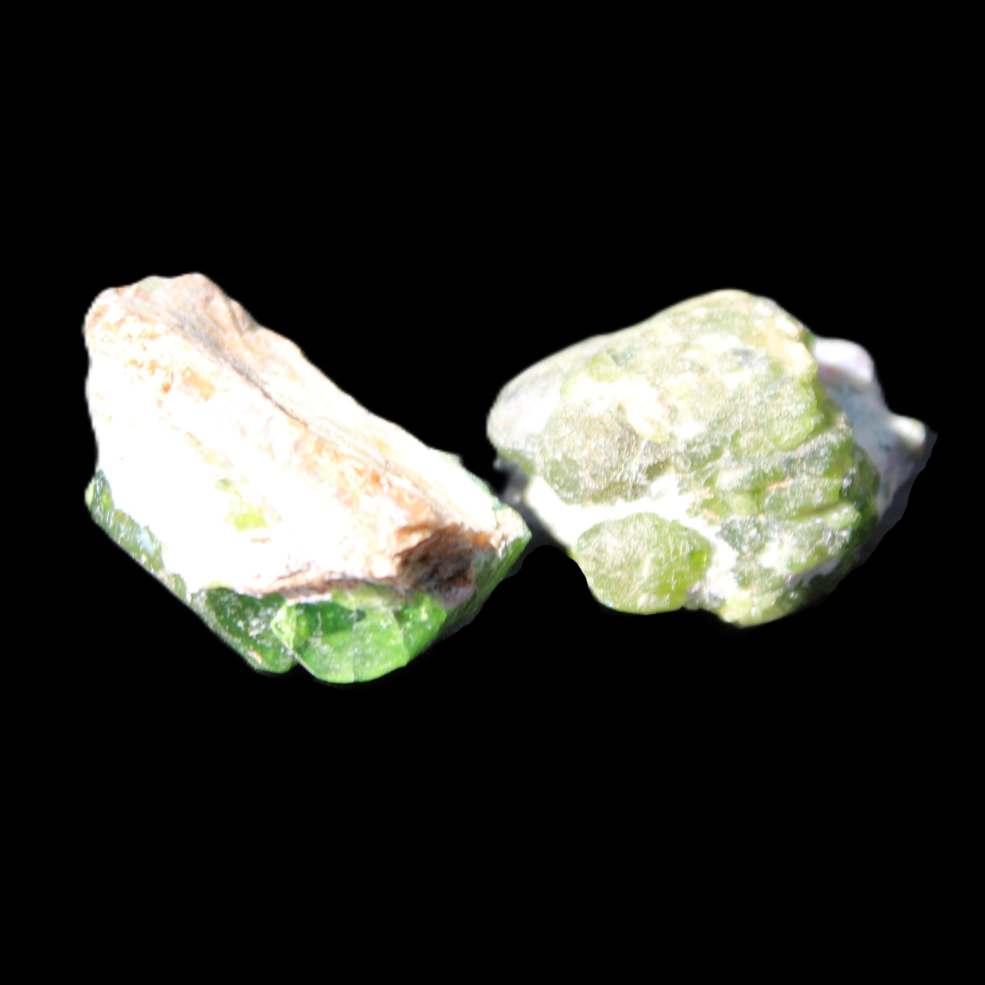 Green Garnet from Pakistan 2 crystals 20mm 12.1g in sunlight - Rocks and Things Store