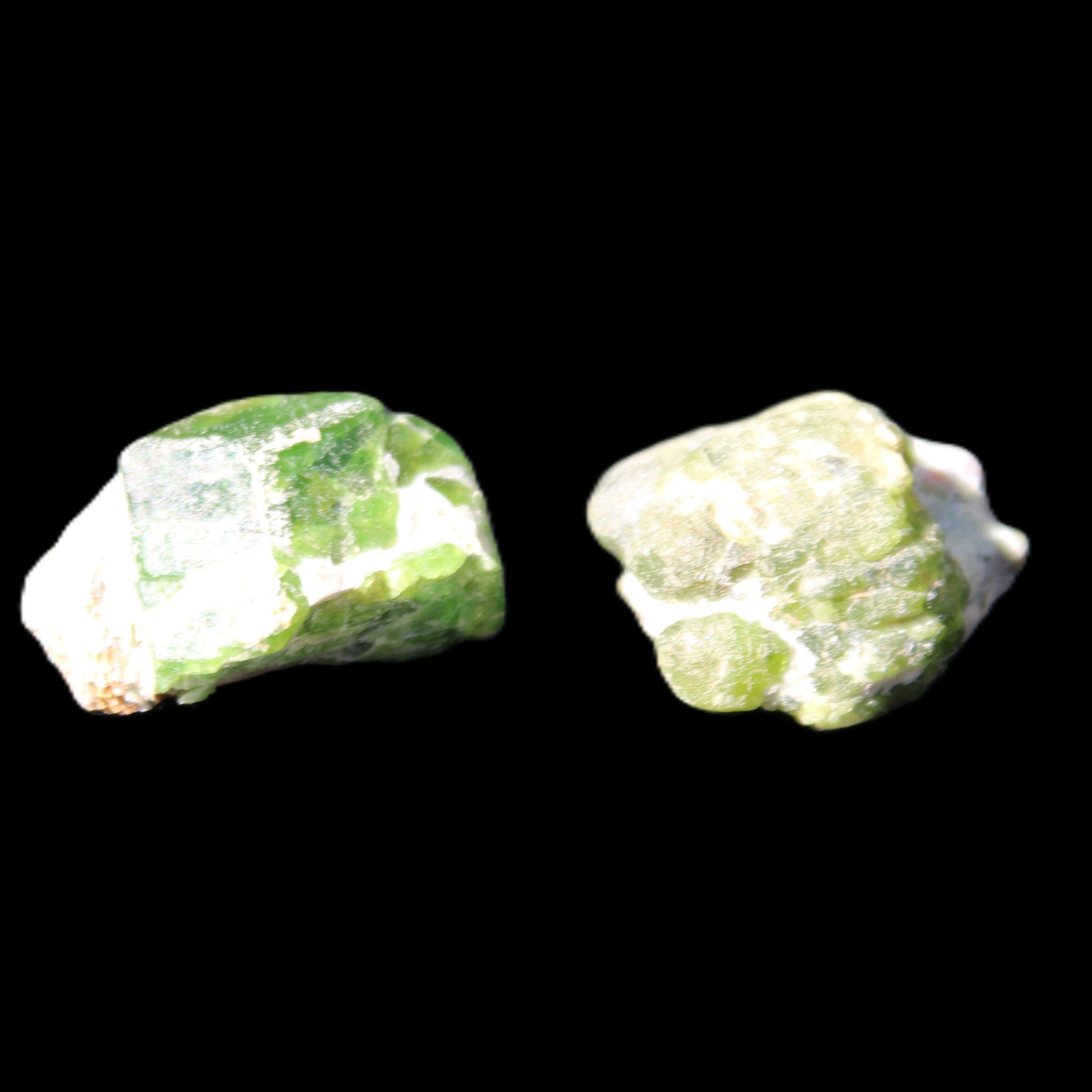 Green Garnet from Pakistan 2 crystals 20mm 12.1g in sunlight - Rocks and Things Store