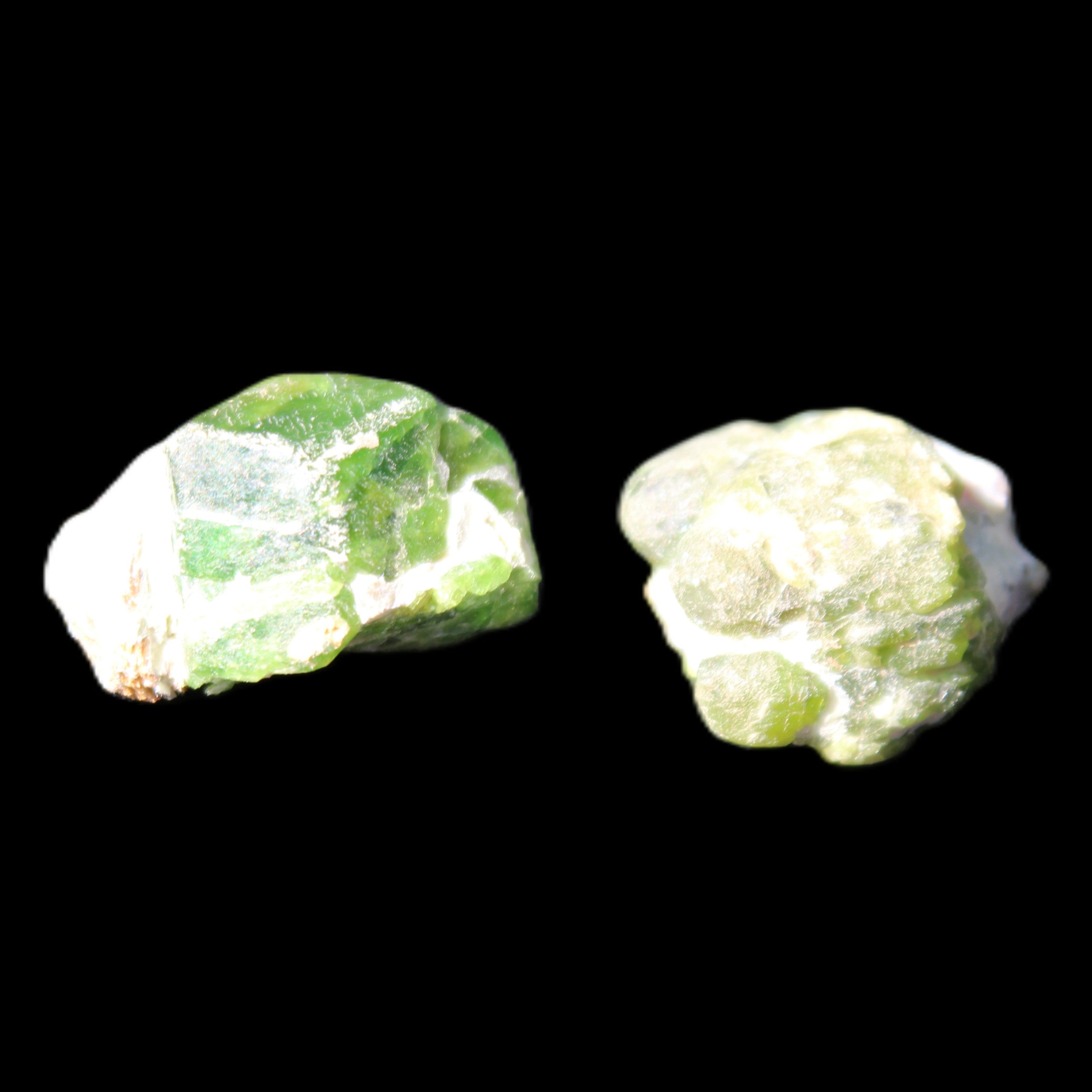 Green Garnet from Pakistan 2 crystals 20mm 12.1g in sunlight - Rocks and Things Store