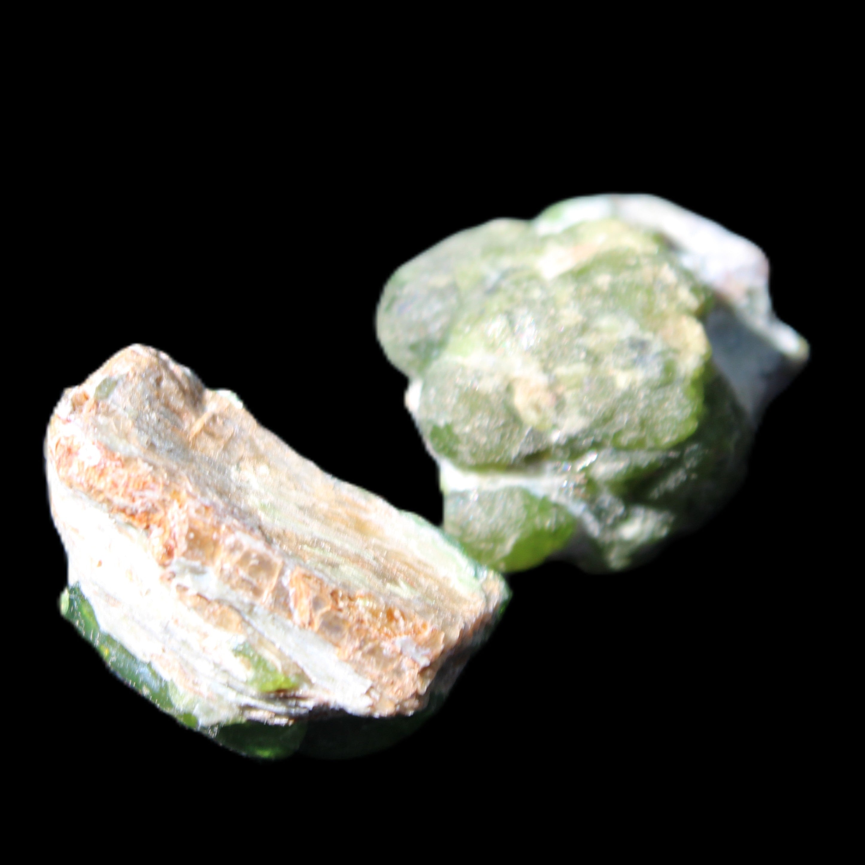 Green Garnet from Pakistan 2 crystals 20mm 12.1g in sunlight - Rocks and Things Store