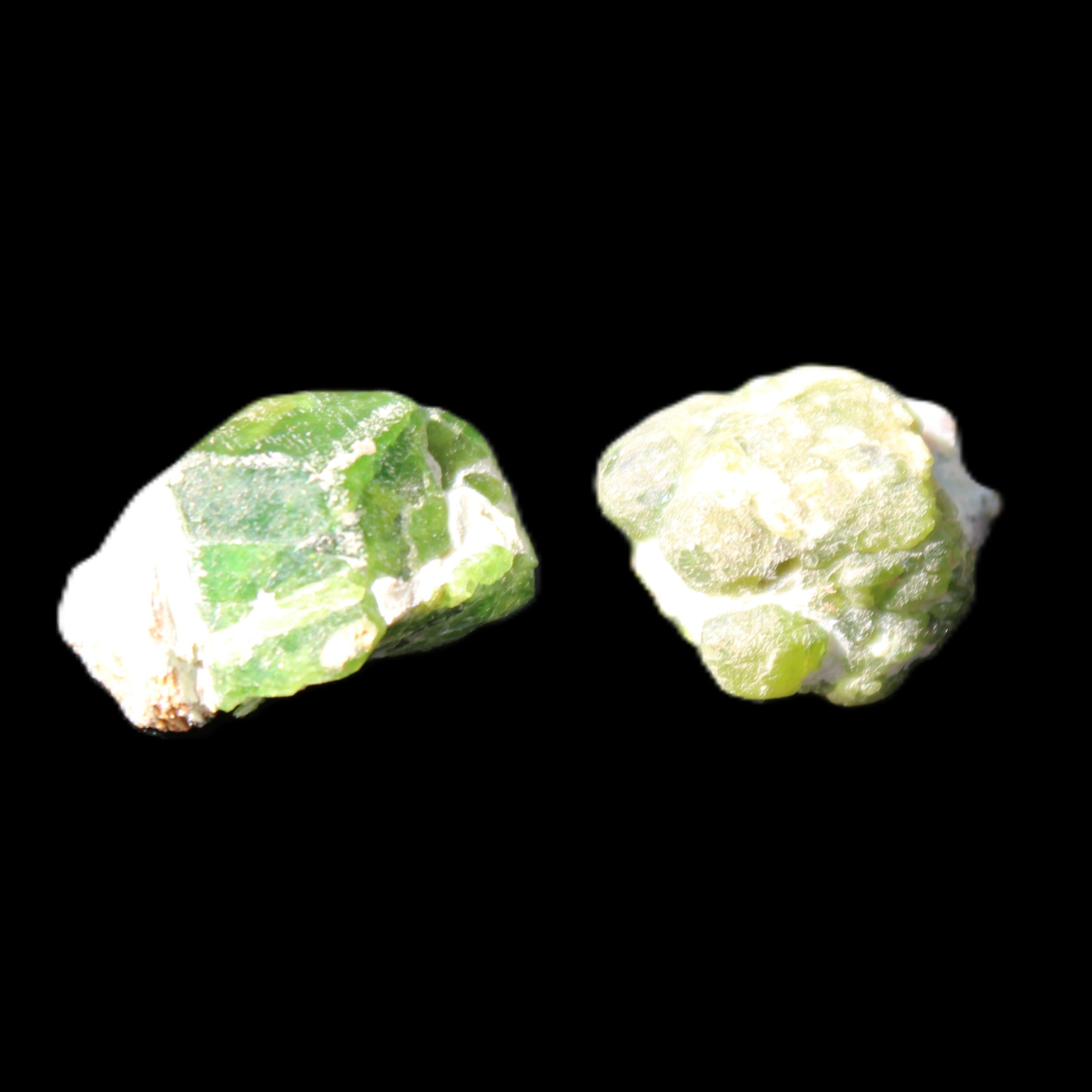 Green Garnet from Pakistan 2 crystals 20mm 12.1g in sunlight - Rocks and Things Store