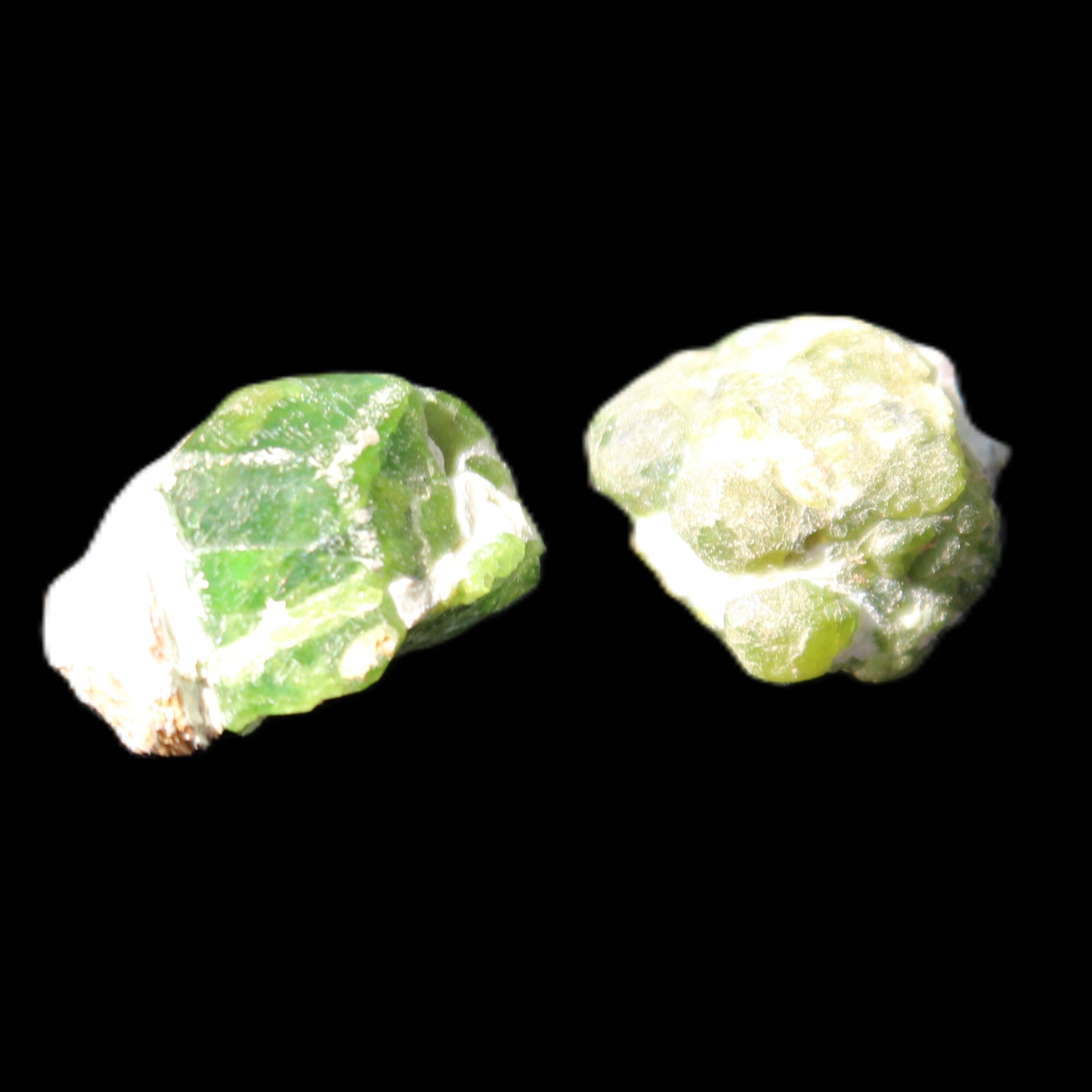 Green Garnet from Pakistan 2 crystals 20mm 12.1g in sunlight - Rocks and Things Store