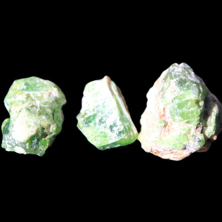 Green Garnet from Pakistan 3 crystals 20/15mm 12.6g in sunlight - Rocks and Things Store