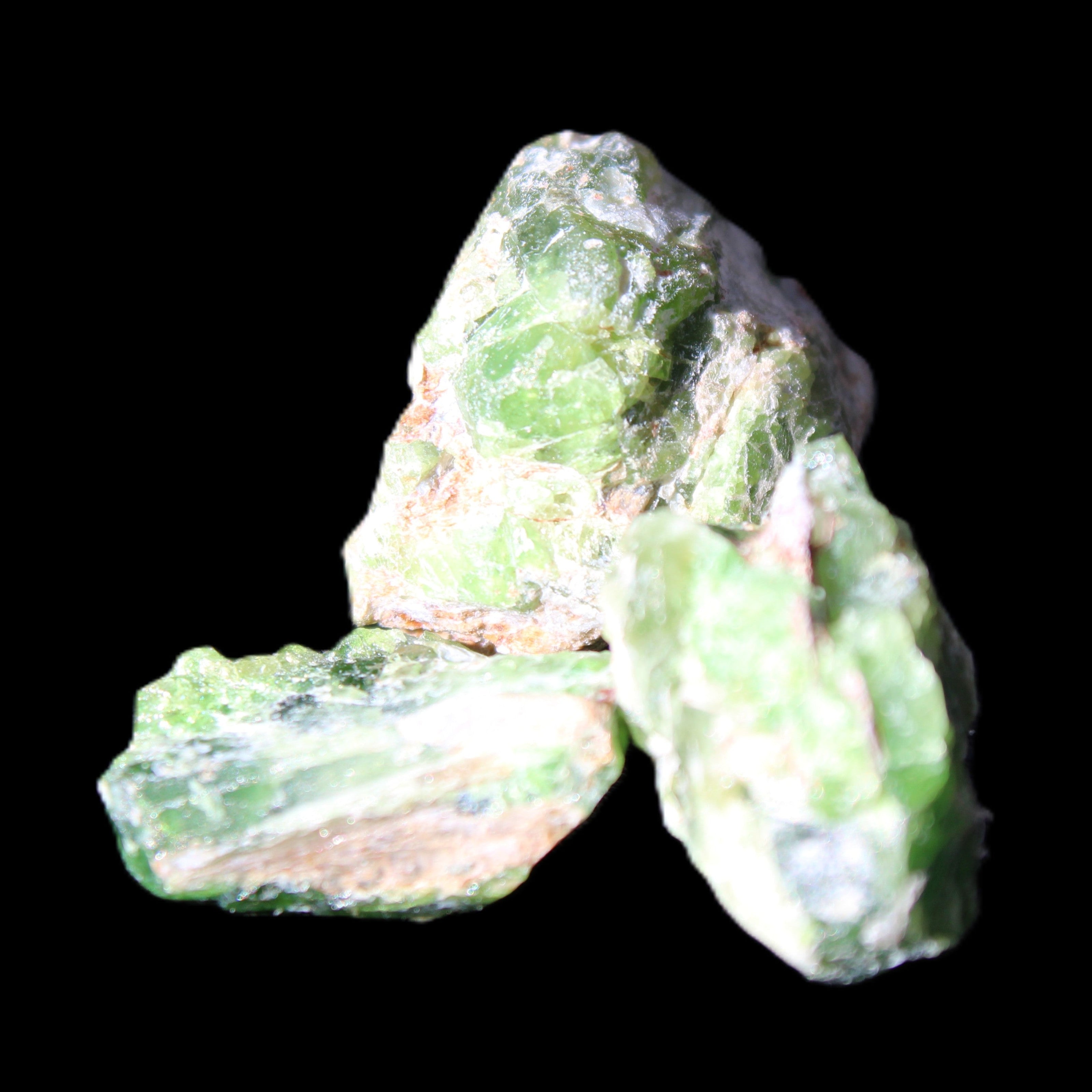 Green Garnet from Pakistan 3 crystals 20/15mm 12.6g in sunlight - Rocks and Things Store