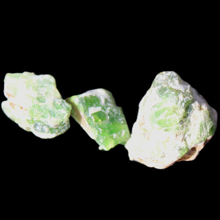 Green Garnet from Pakistan 3 crystals 20/15mm 12.6g in sunlight - Rocks and Things Store