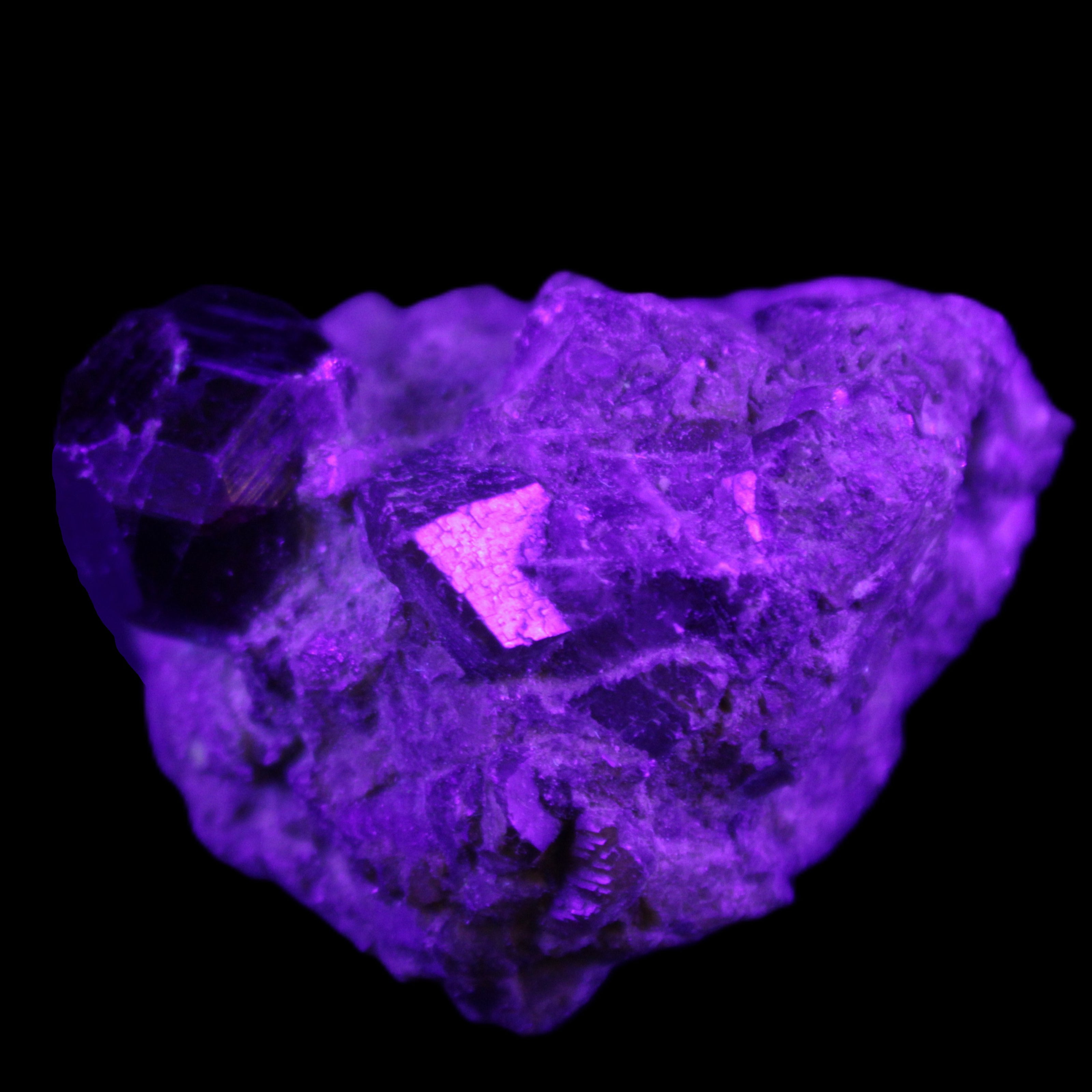 Red with Green Garnet cluster from Pakistan crystal cluster 45*38*45mm 97g in UV light - Rocks and Things Store