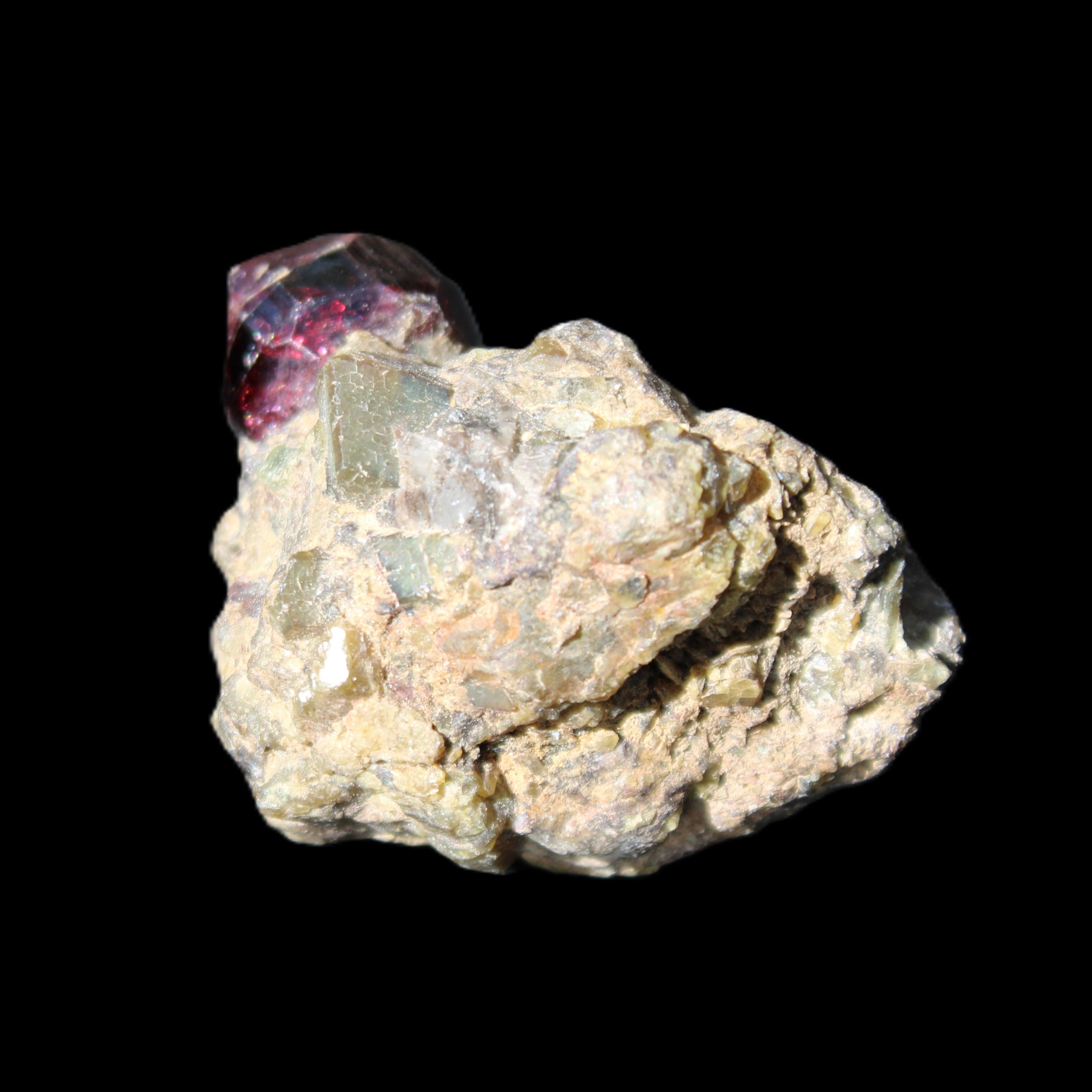 Red with Green Garnet cluster from Pakistan crystal cluster 45*38*45mm 97g in sunlight - Rocks and Things Store