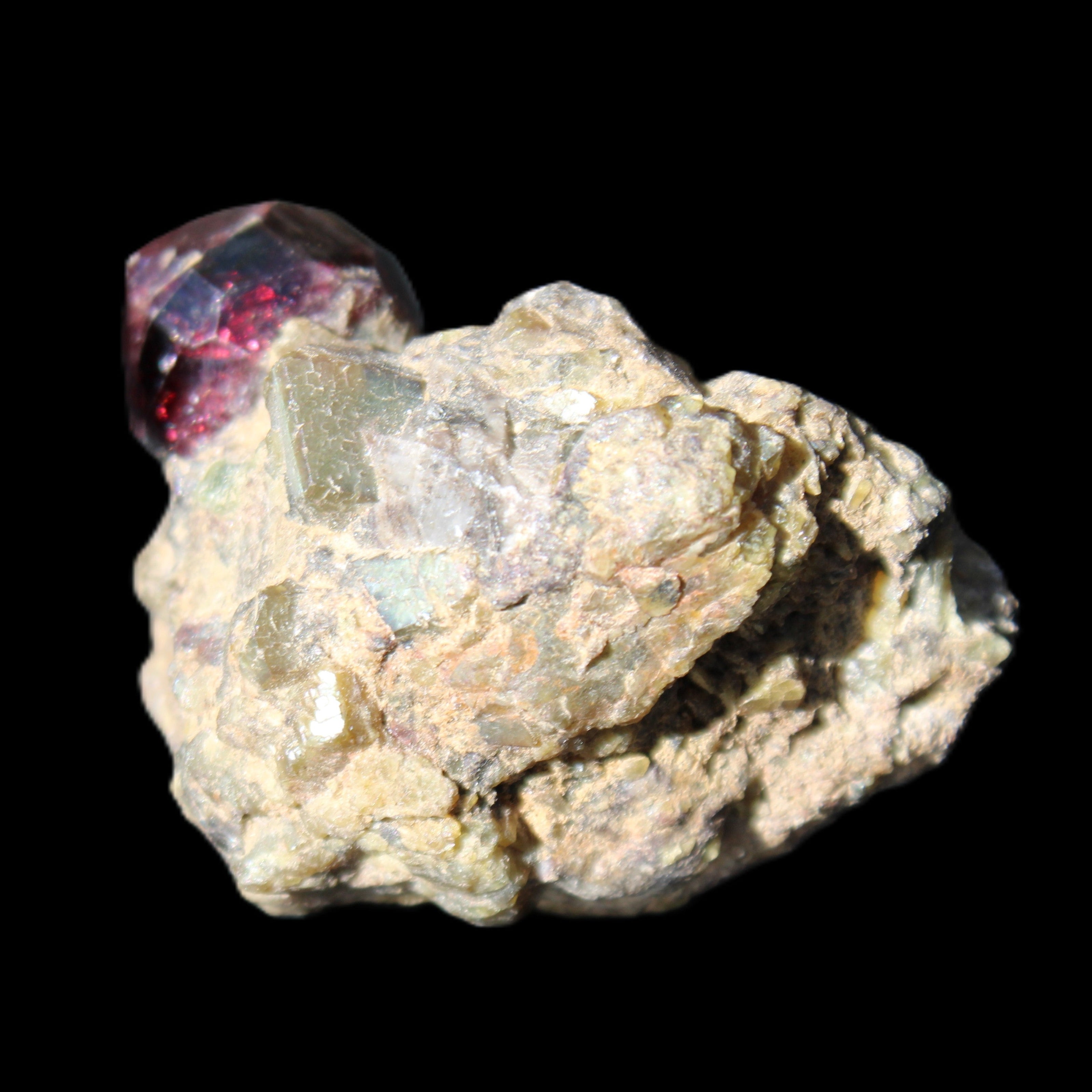 Red with Green Garnet cluster from Pakistan crystal cluster 45*38*45mm 97g in sunlight - Rocks and Things Store