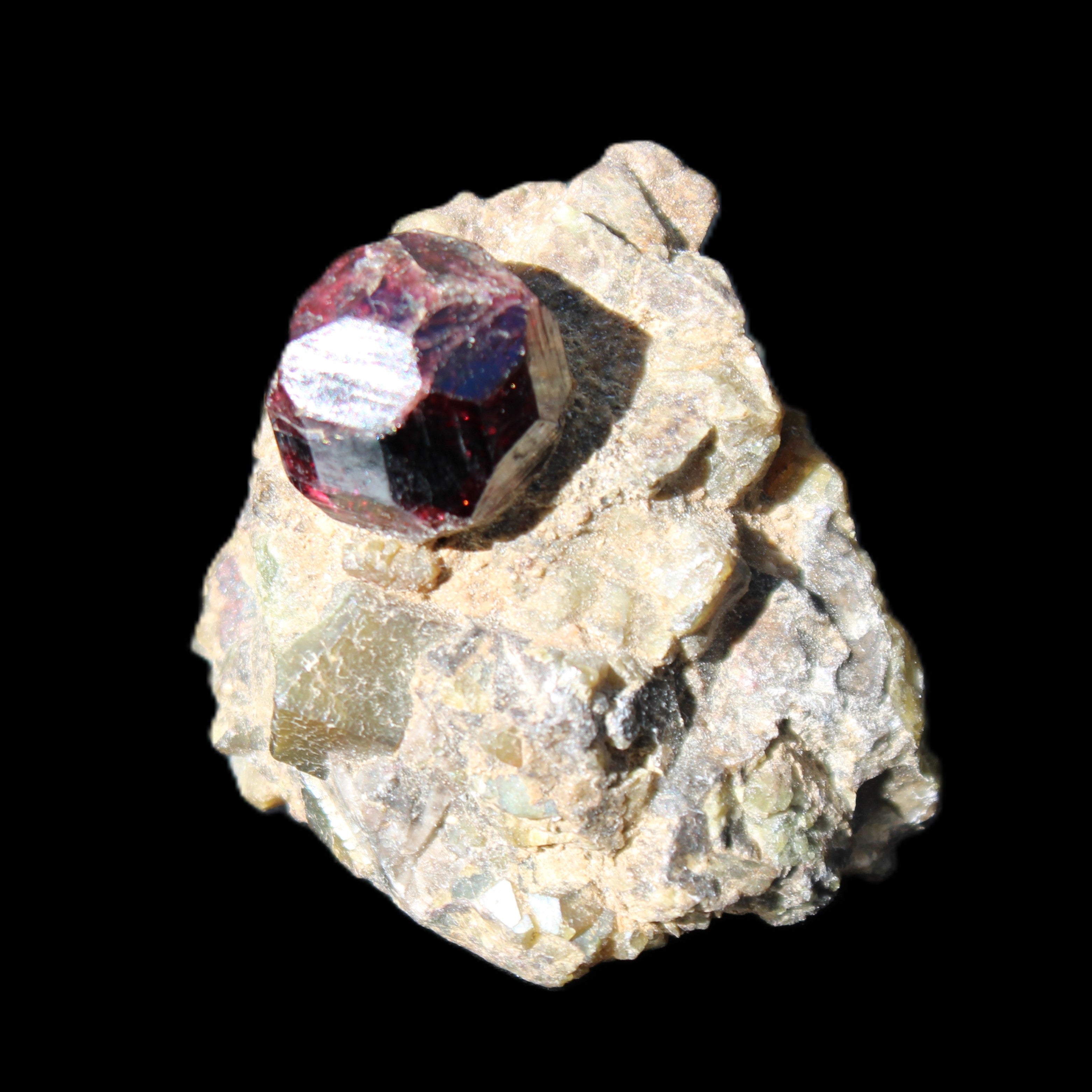 Red with Green Garnet cluster from Pakistan crystal cluster 45*38*45mm 97g in sunlight - Rocks and Things Store