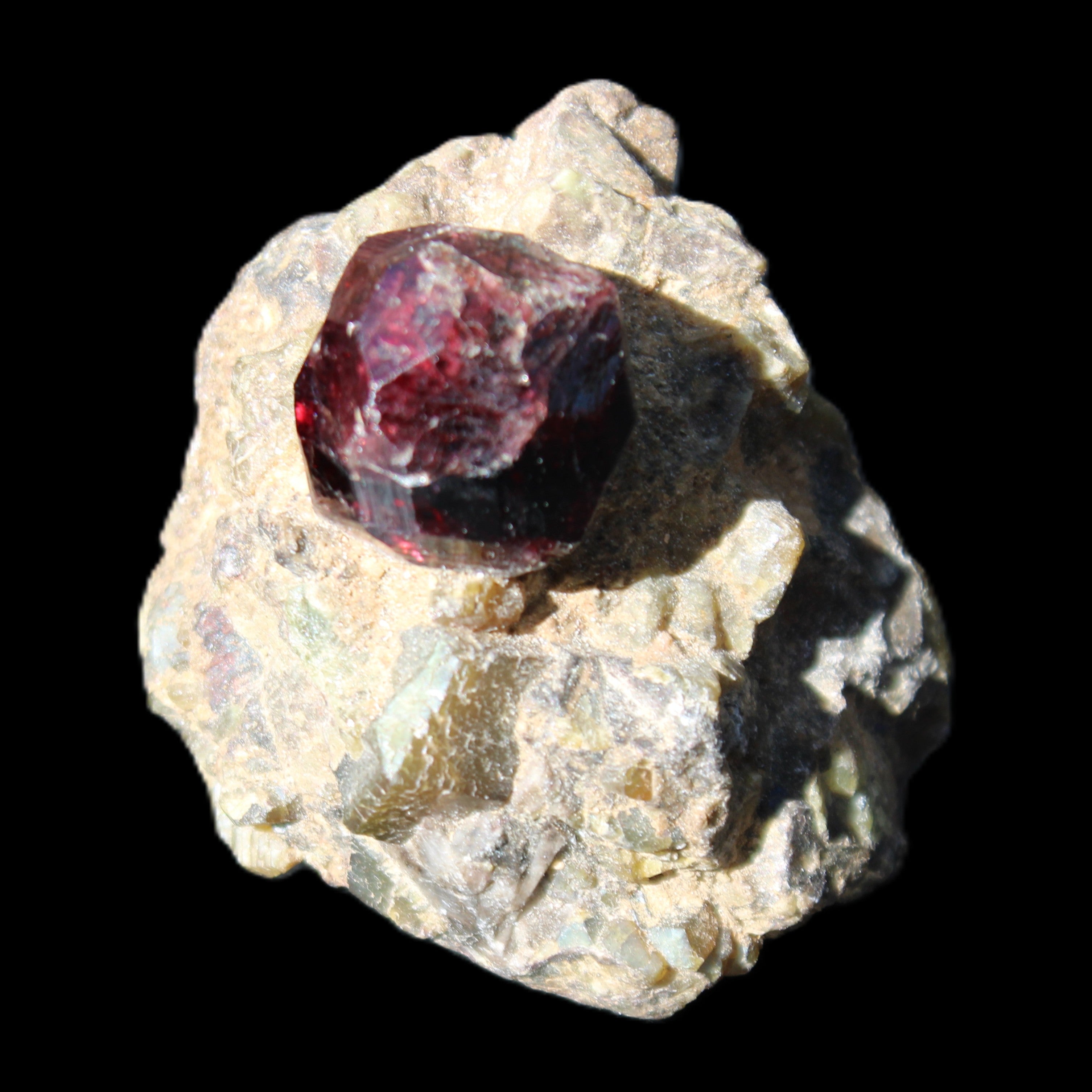 Red with Green Garnet cluster from Pakistan crystal cluster 45*38*45mm 97g in sunlight - Rocks and Things Store