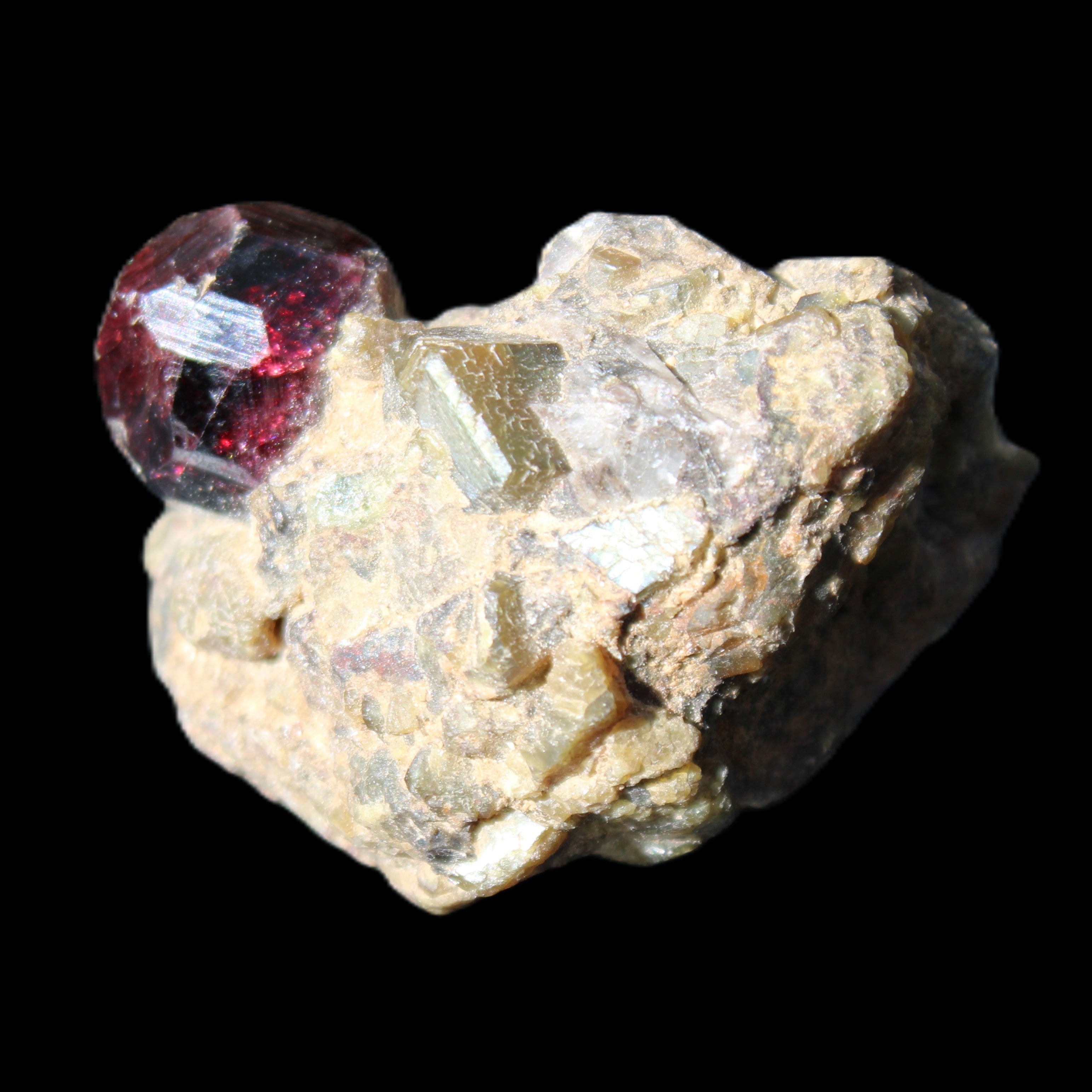 Red with Green Garnet cluster from Pakistan crystal cluster 45*38*45mm 97g in sunlight - Rocks and Things Store