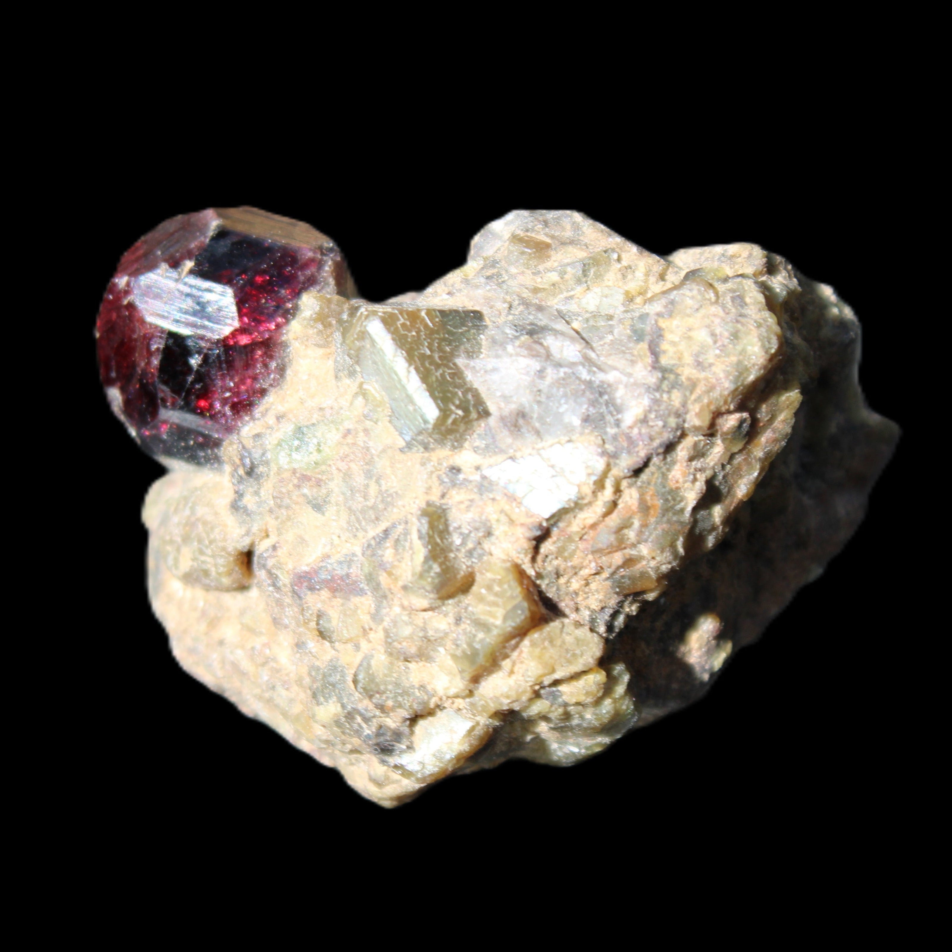 Red with Green Garnet cluster from Pakistan crystal cluster 45*38*45mm 97g in sunlight - Rocks and Things Store
