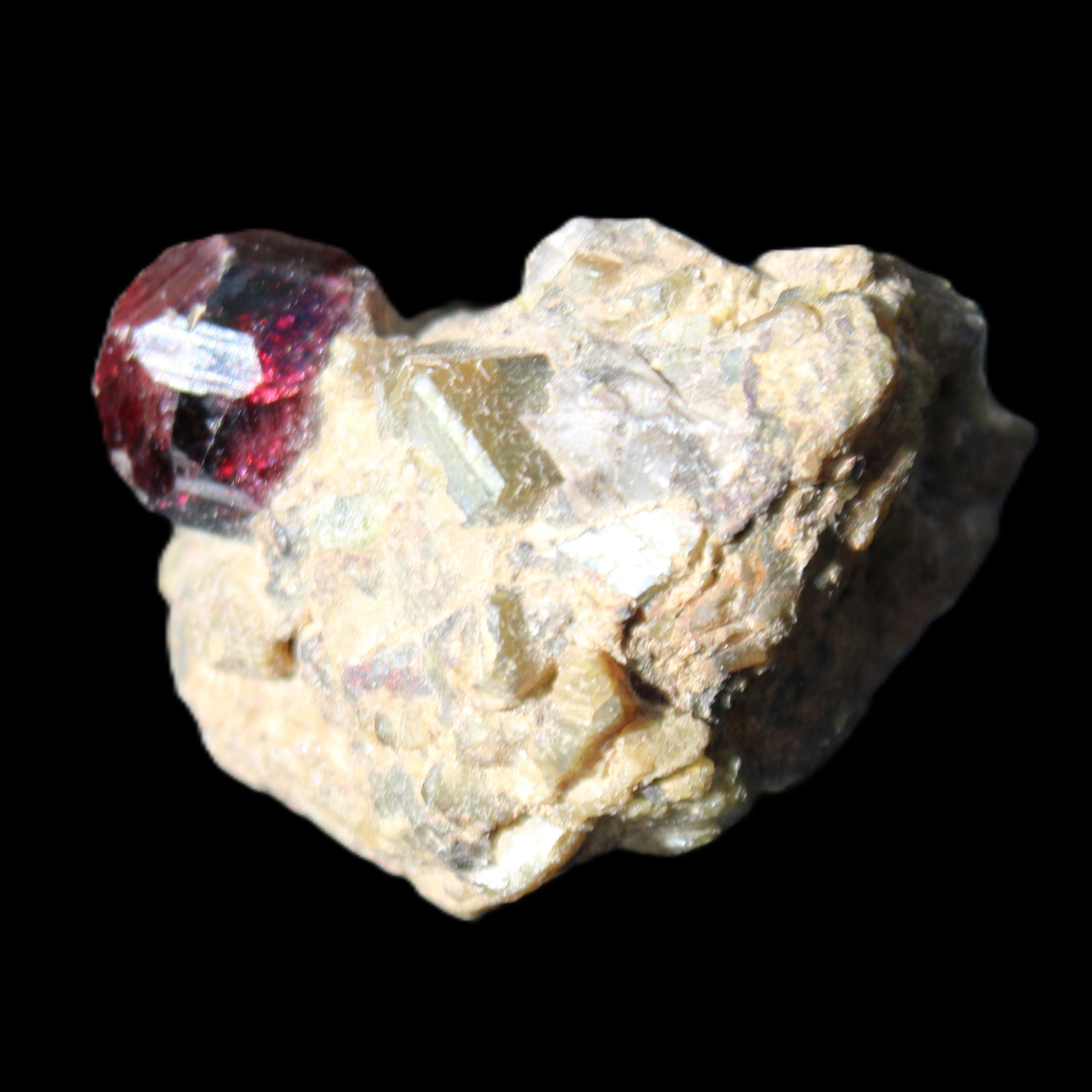 Red with Green Garnet cluster from Pakistan crystal cluster 45*38*45mm 97g in sunlight - Rocks and Things Store