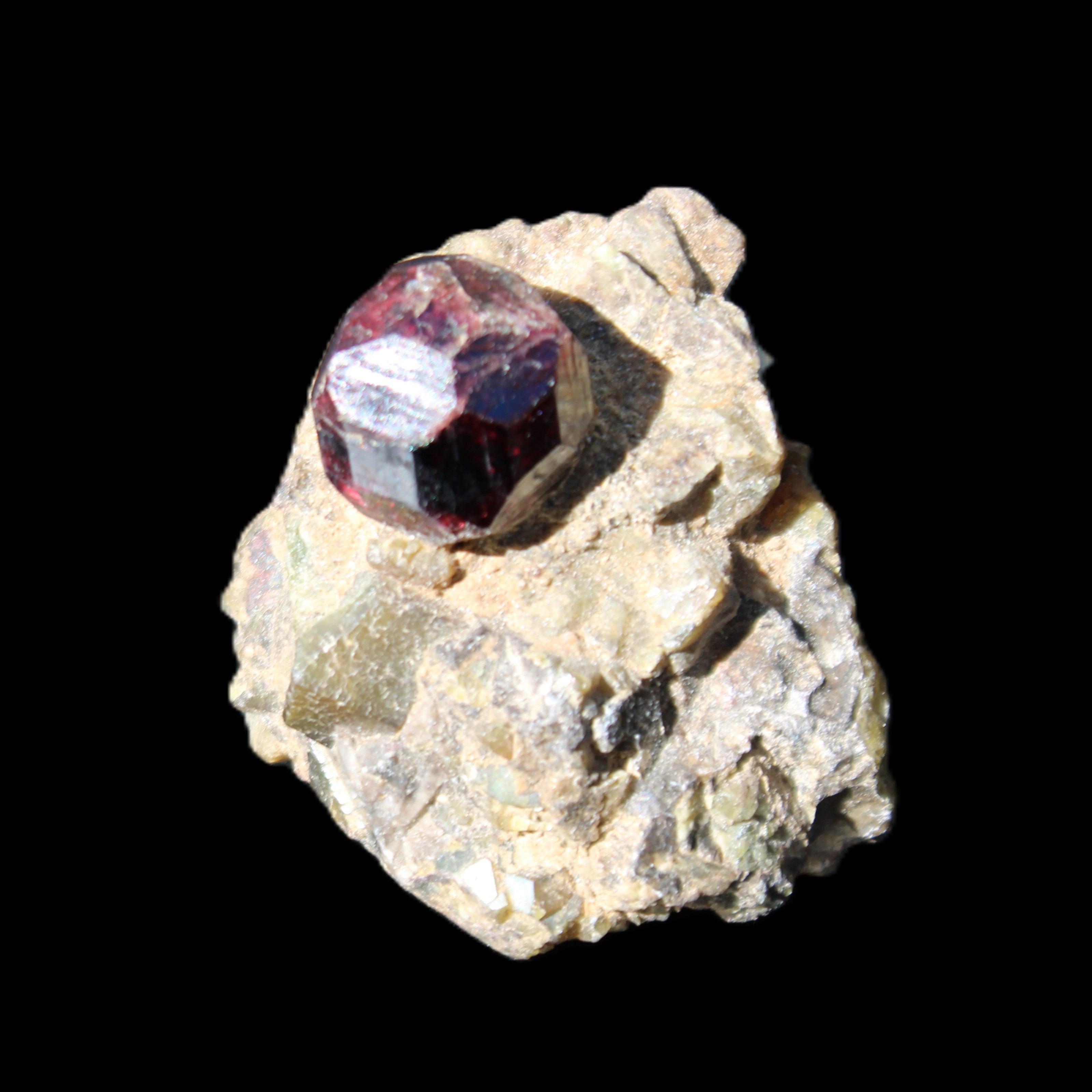 Red with Green Garnet cluster from Pakistan crystal cluster 45*38*45mm 97g in sunlight - Rocks and Things Store