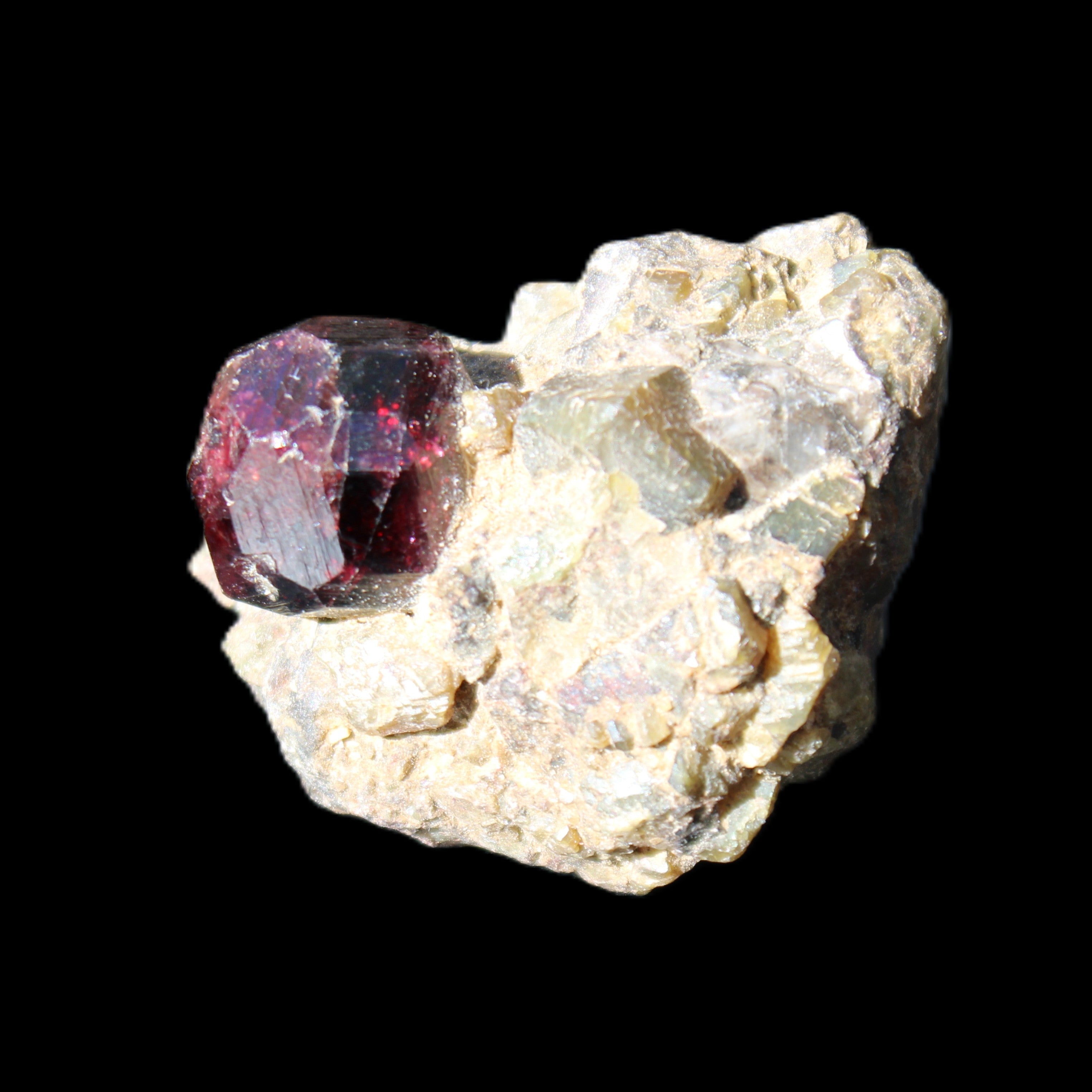 Red with Green Garnet cluster from Pakistan crystal cluster 45*38*45mm 97g in sunlight - Rocks and Things Store