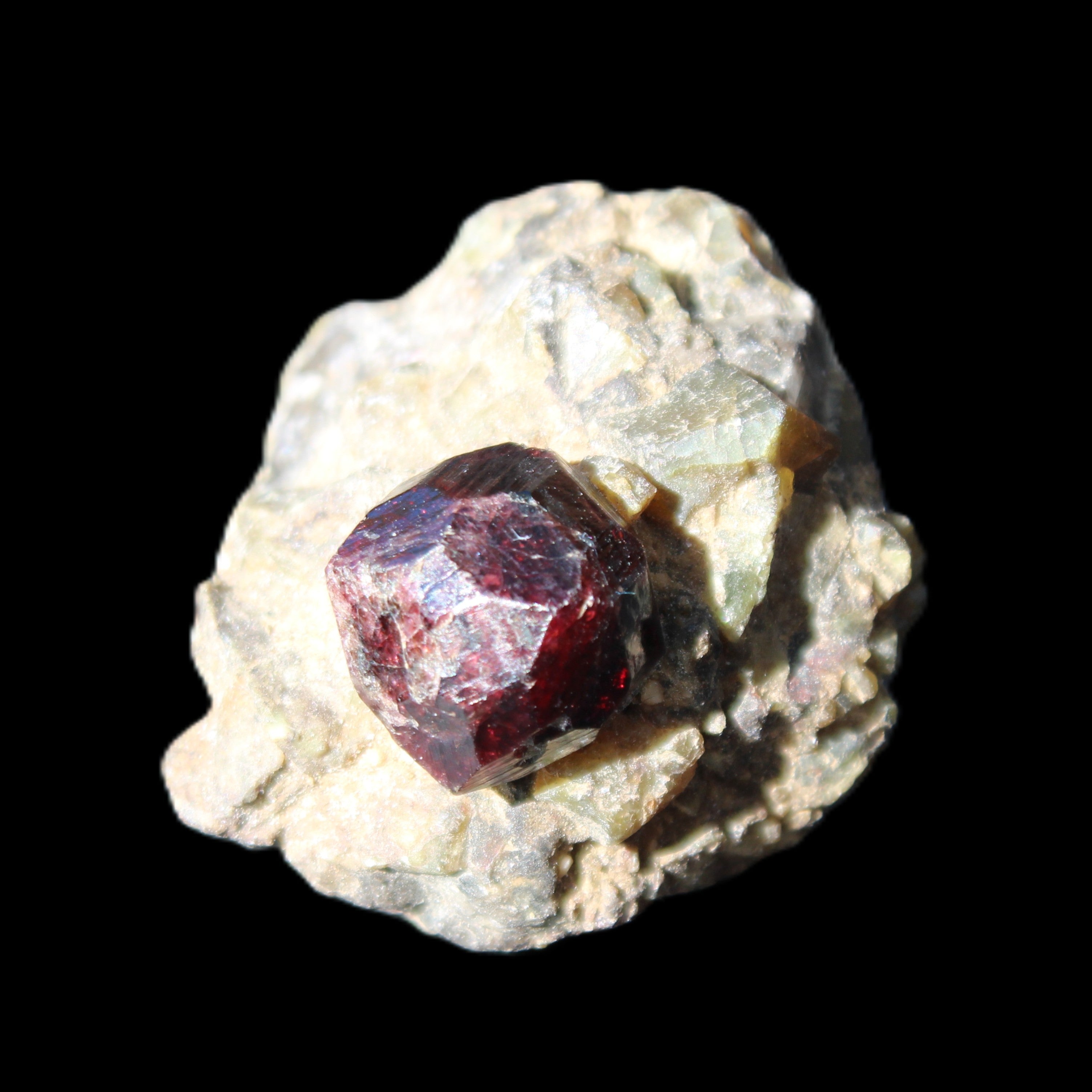 Red with Green Garnet cluster from Pakistan crystal cluster 45*38*45mm 97g in sunlight - Rocks and Things Store