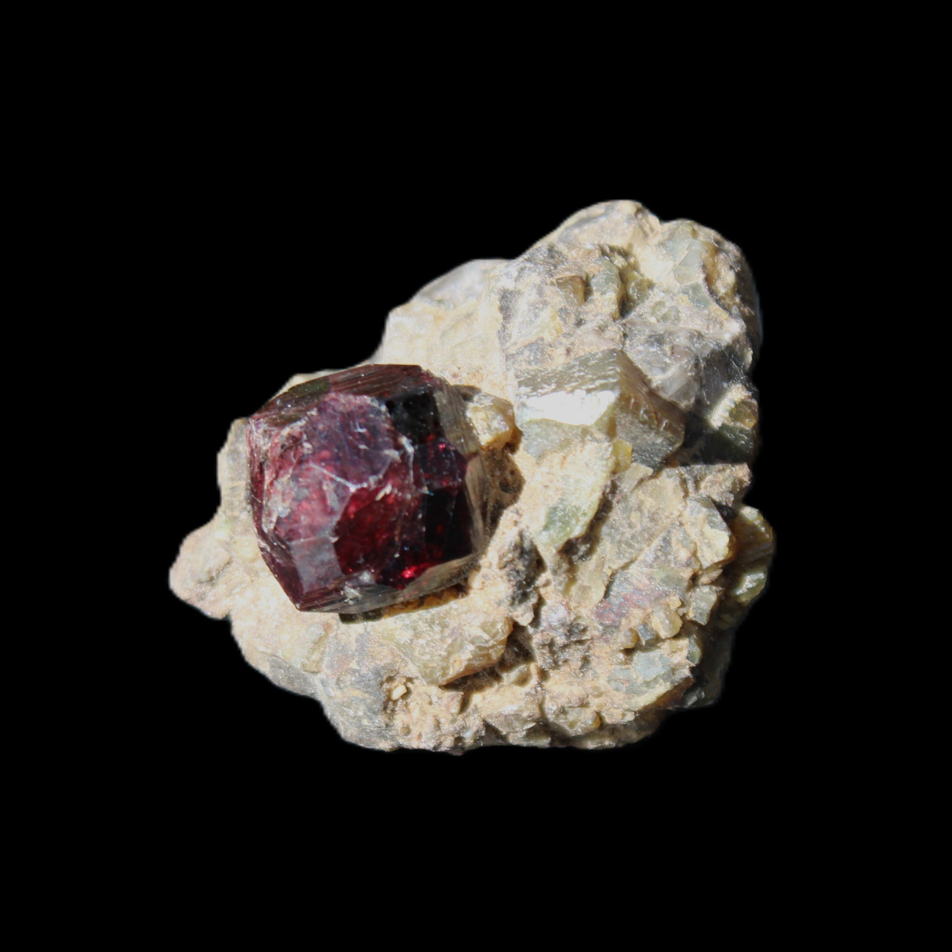 Red with Green Garnet cluster from Pakistan crystal cluster 45*38*45mm 97g in sunlight - Rocks and Things Store