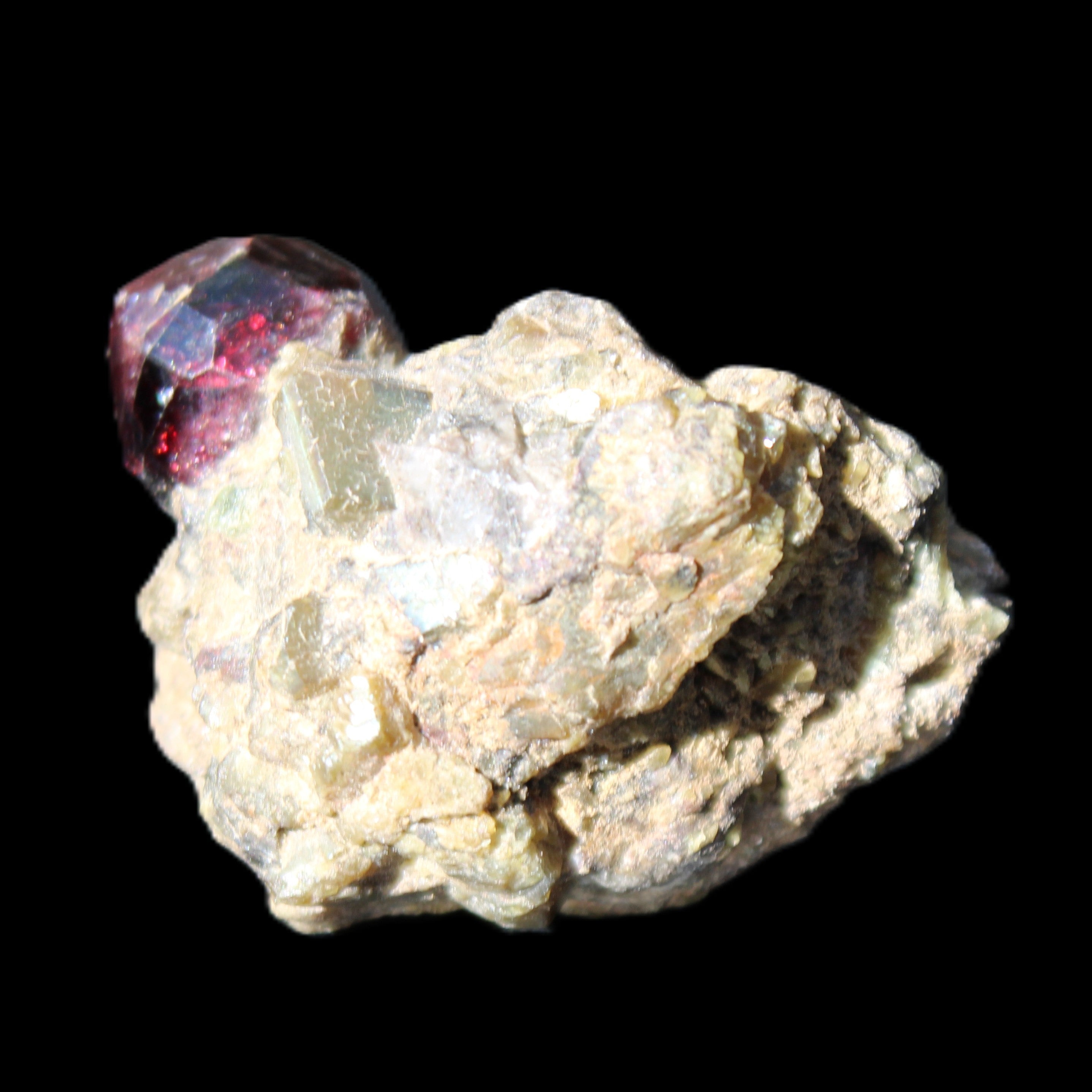 Red with Green Garnet cluster from Pakistan crystal cluster 45*38*45mm 97g in sunlight - Rocks and Things Store