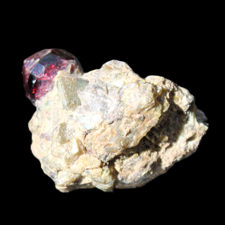 Red with Green Garnet cluster from Pakistan crystal cluster 45*38*45mm 97g in sunlight - Rocks and Things Store