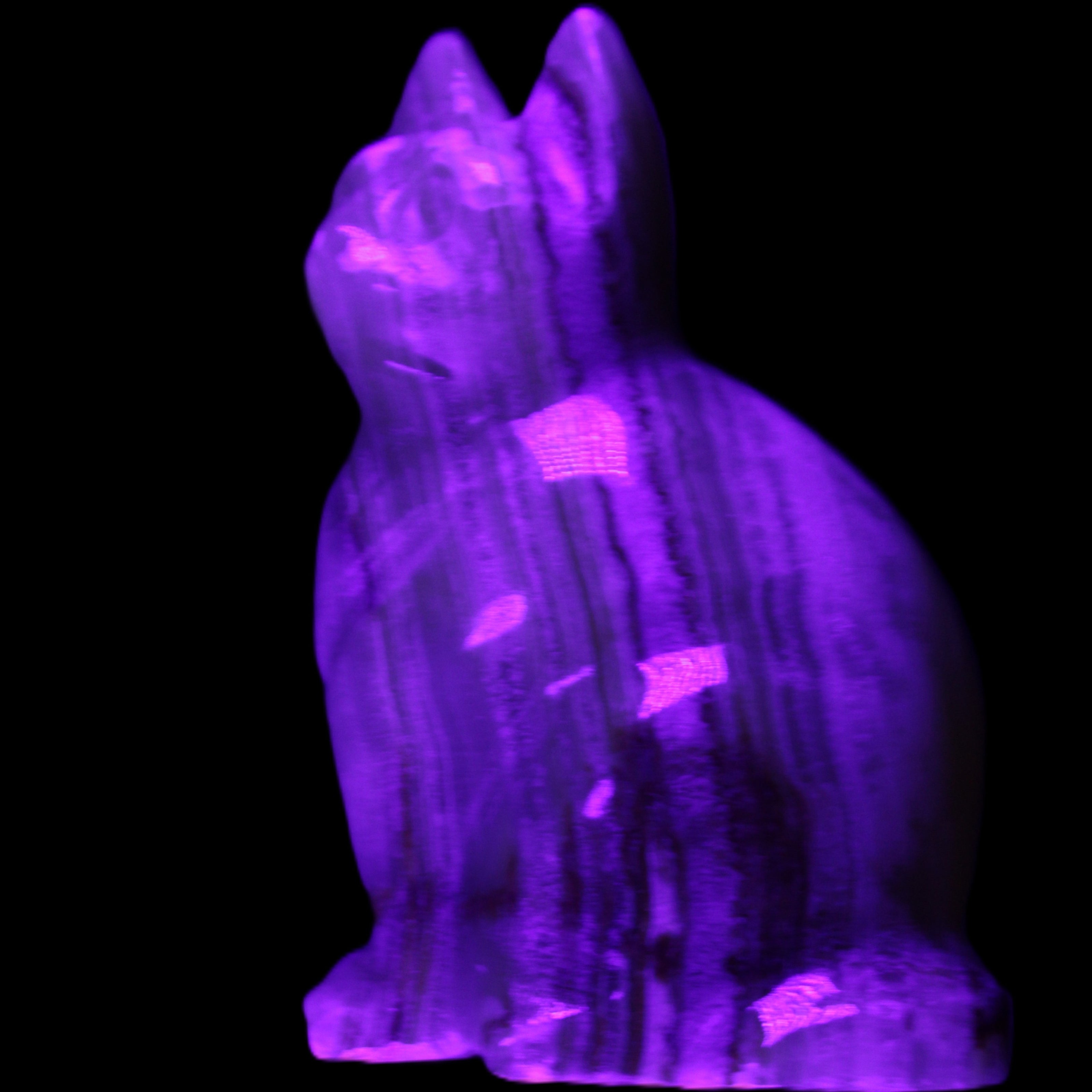 Afghan Jade hand-carved Cat 80*46*103mm 540g in UV light - Rocks and Things Store