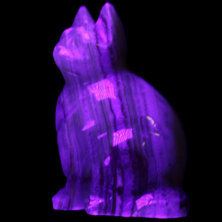 Afghan Jade hand-carved Cat 80*46*103mm 540g in UV light - Rocks and Things Store