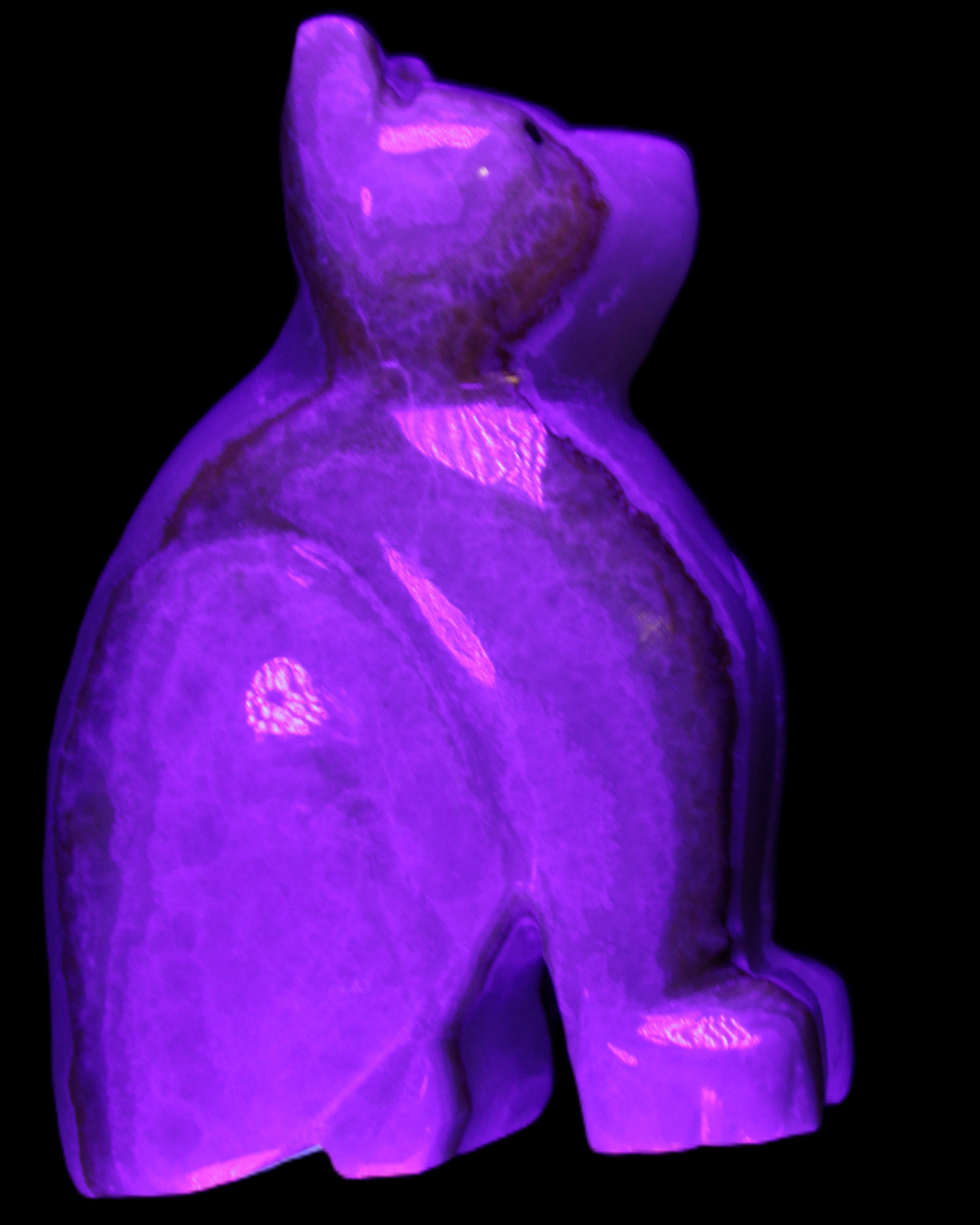 Afghan Jade hand-carved Cat 66*35*98mm 385g in UV light - Rocks and Things Store