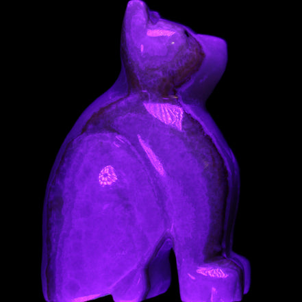 Afghan Jade hand-carved Cat 66*35*98mm 385g in UV light - Rocks and Things Store