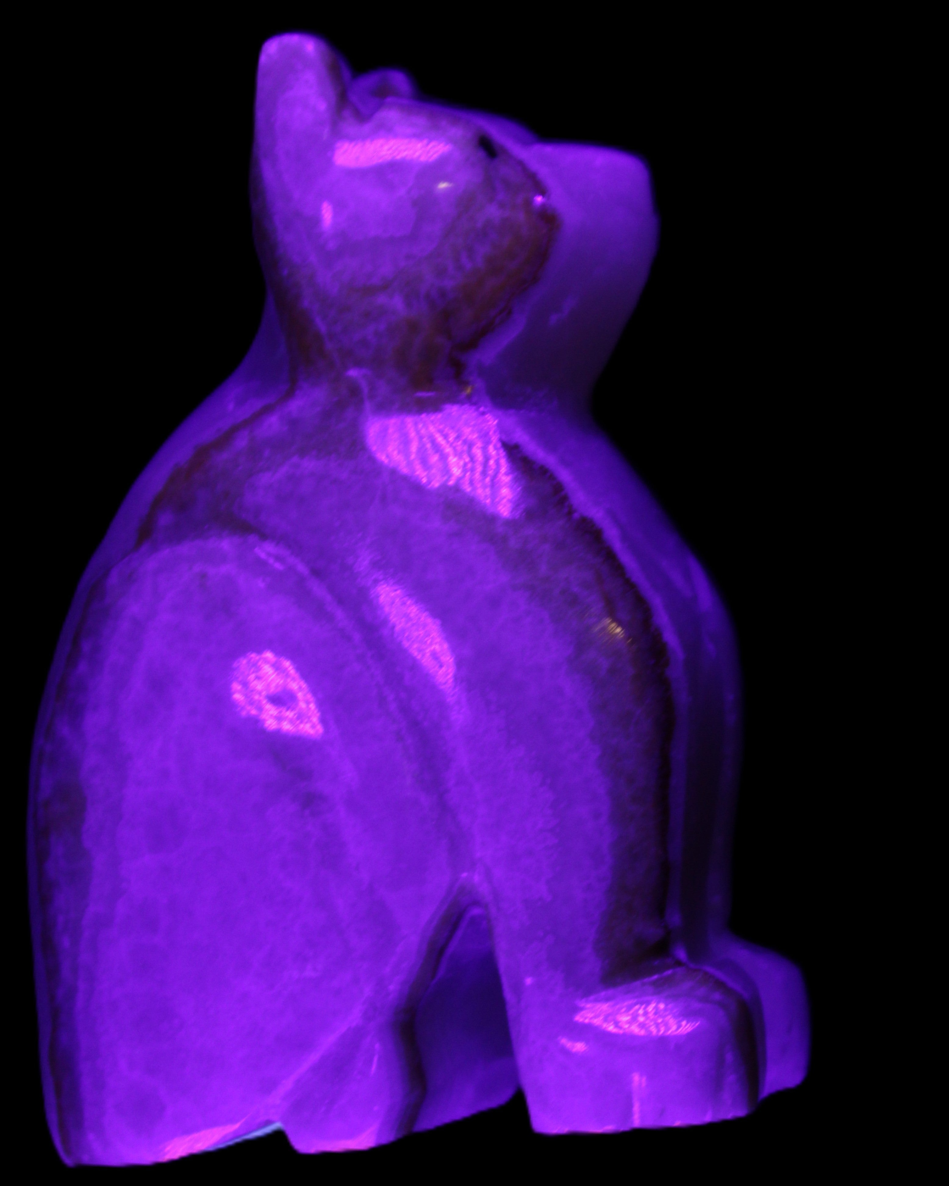 Afghan Jade hand-carved Cat 66*35*98mm 385g in UV light - Rocks and Things Store