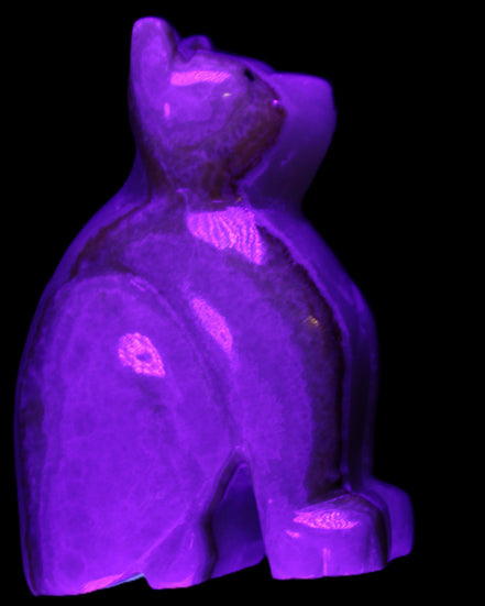 Afghan Jade hand-carved Cat 66*35*98mm 385g in UV light - Rocks and Things Store