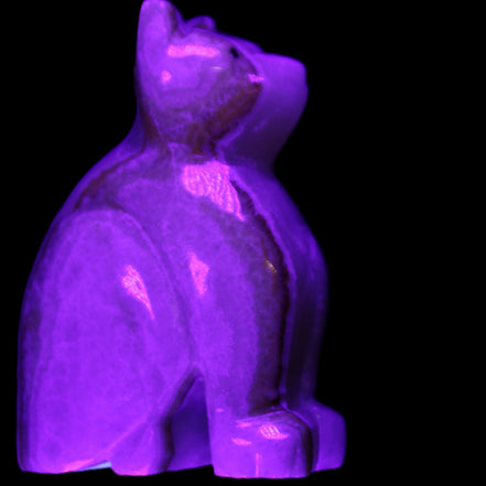 Afghan Jade hand-carved Cat 66*35*98mm 385g in UV light - Rocks and Things Store