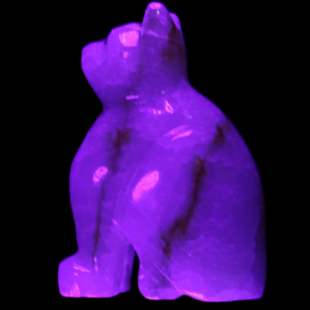 Afghan Jade hand-carved Cat 66*35*98mm 385g in UV light - Rocks and Things Store