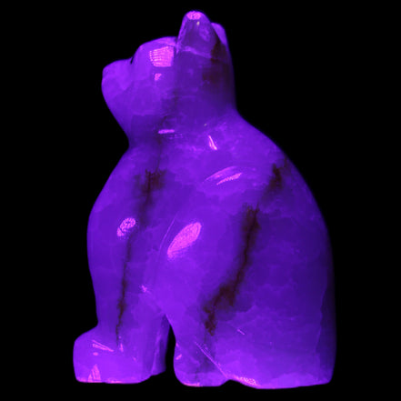 Afghan Jade hand-carved Cat 66*35*98mm 385g in UV light - Rocks and Things Store