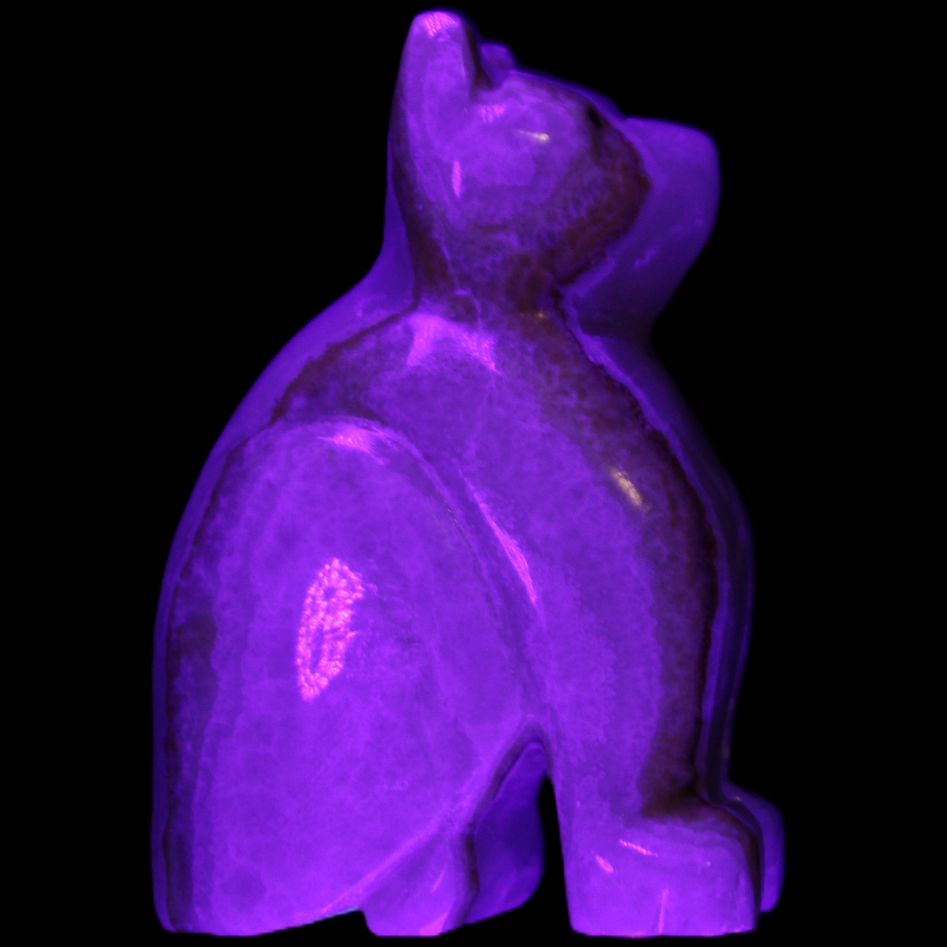 Afghan Jade hand-carved Cat 66*35*98mm 385g in UV light - Rocks and Things Store