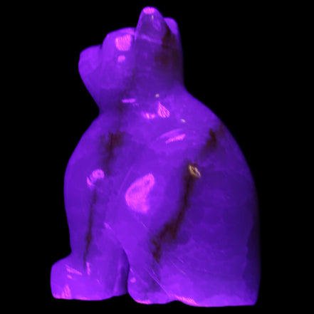 Afghan Jade hand-carved Cat 66*35*98mm 385g in UV light - Rocks and Things Store