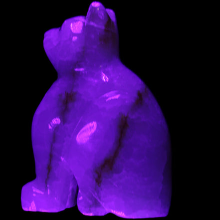Afghan Jade hand-carved Cat 66*35*98mm 385g in UV light - Rocks and Things Store
