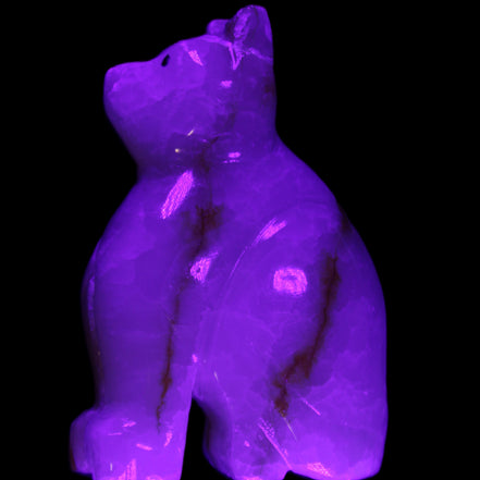 Afghan Jade hand-carved Cat 66*35*98mm 385g in UV light - Rocks and Things Store