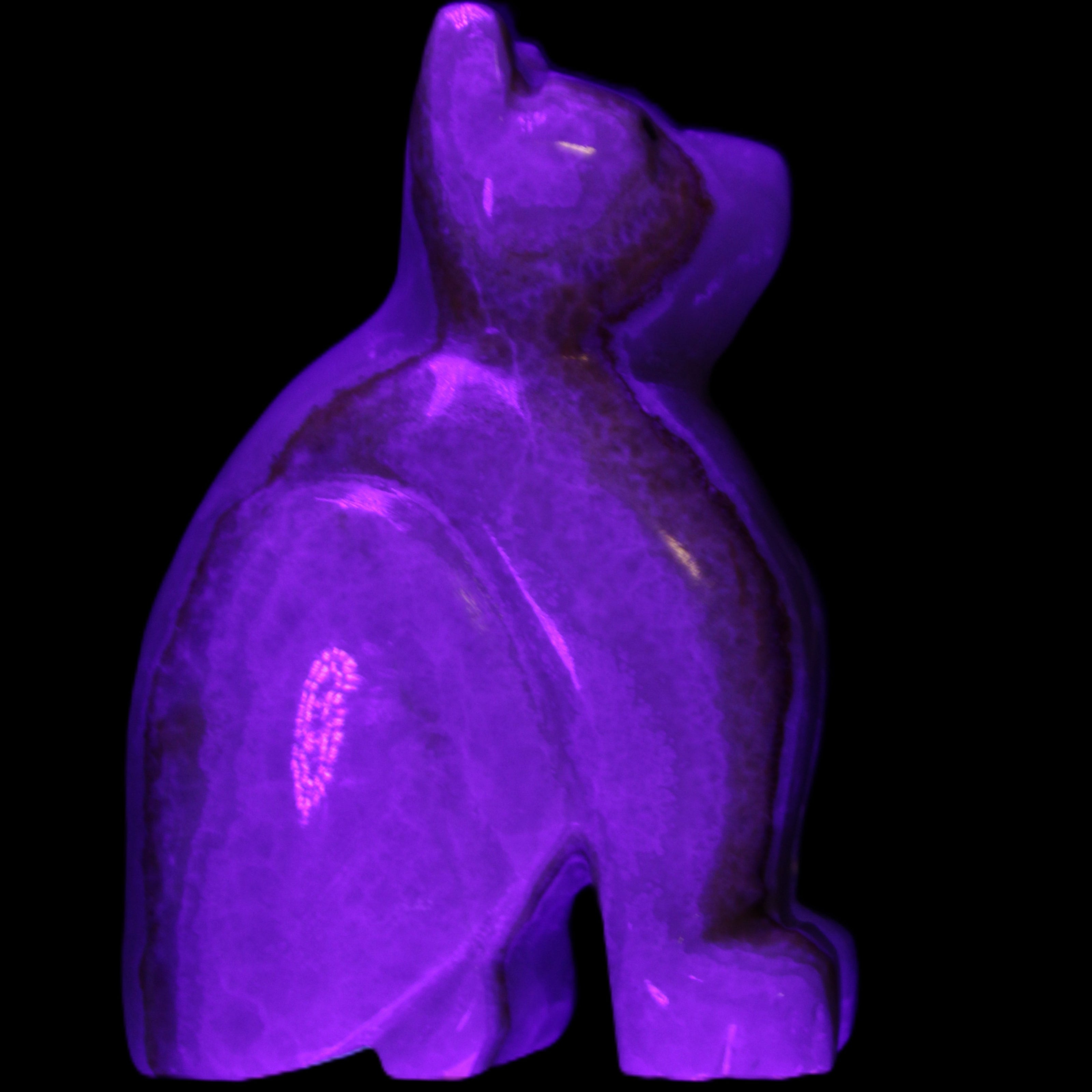 Afghan Jade hand-carved Cat 66*35*98mm 385g in UV light - Rocks and Things Store