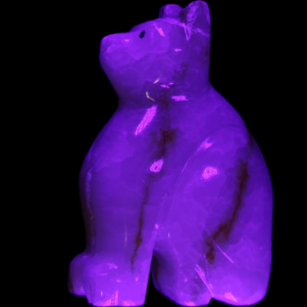 Afghan Jade hand-carved Cat 66*35*98mm 385g in UV light - Rocks and Things Store