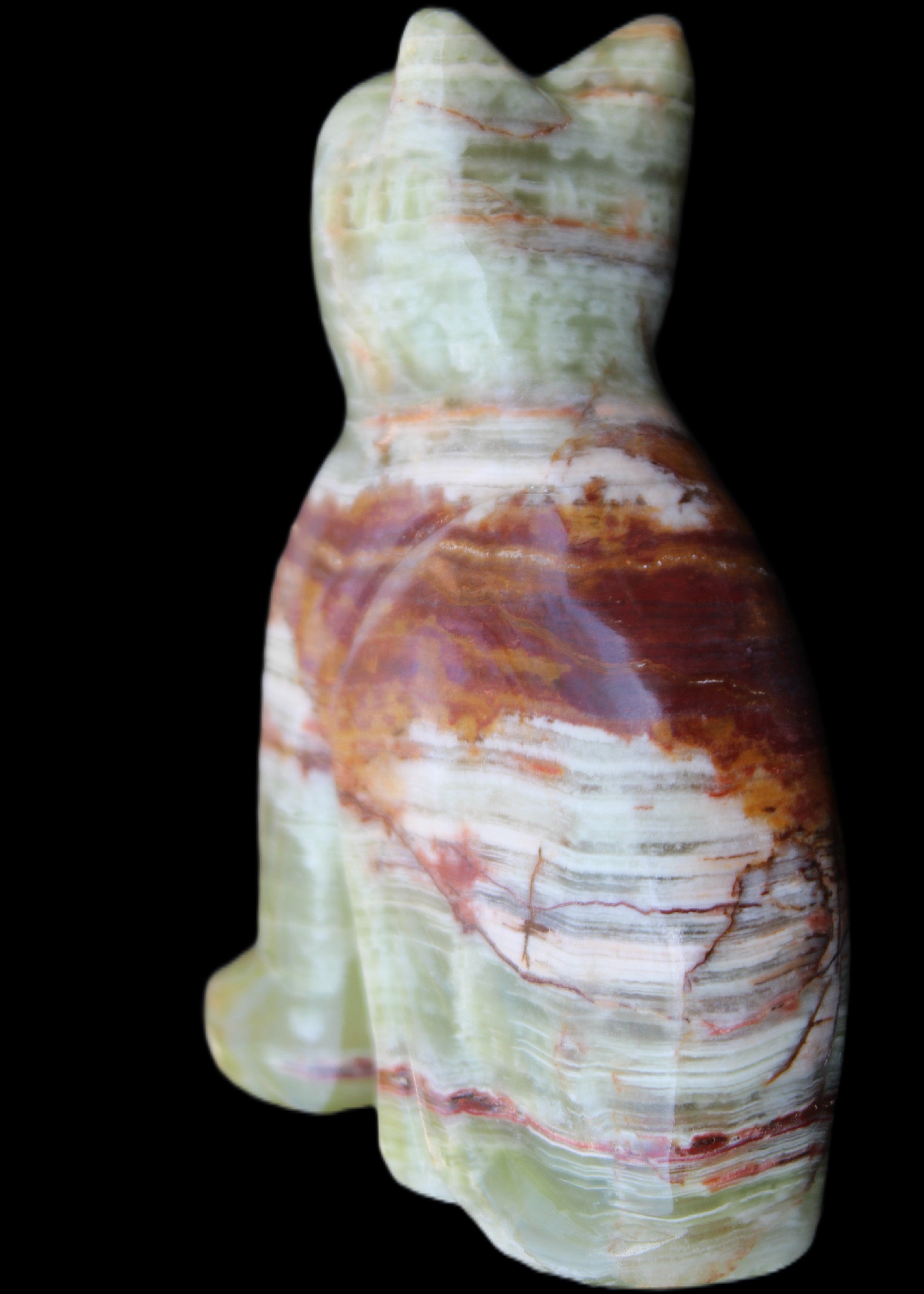 Afghan Jade hand-carved Cat 67*31*103mm 354g in sunlight - Rocks and Things Store