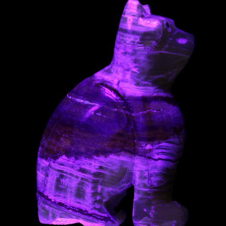 Afghan Jade hand-carved Cat 67*31*103mm 354g in UV light - Rocks and Things Store