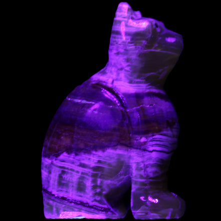 Afghan Jade hand-carved Cat 67*31*103mm 354g in UV light - Rocks and Things Store