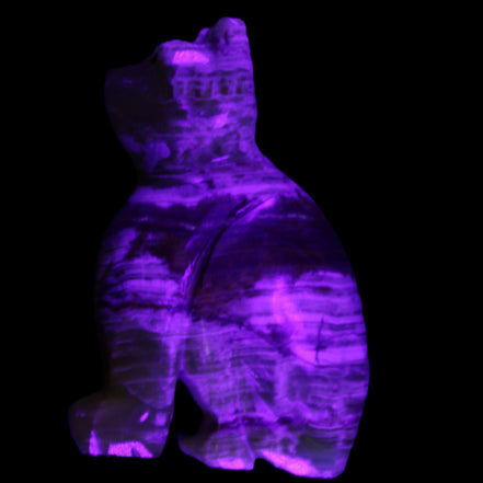 Afghan Jade hand-carved Cat 67*31*103mm 354g in UV light - Rocks and Things Store