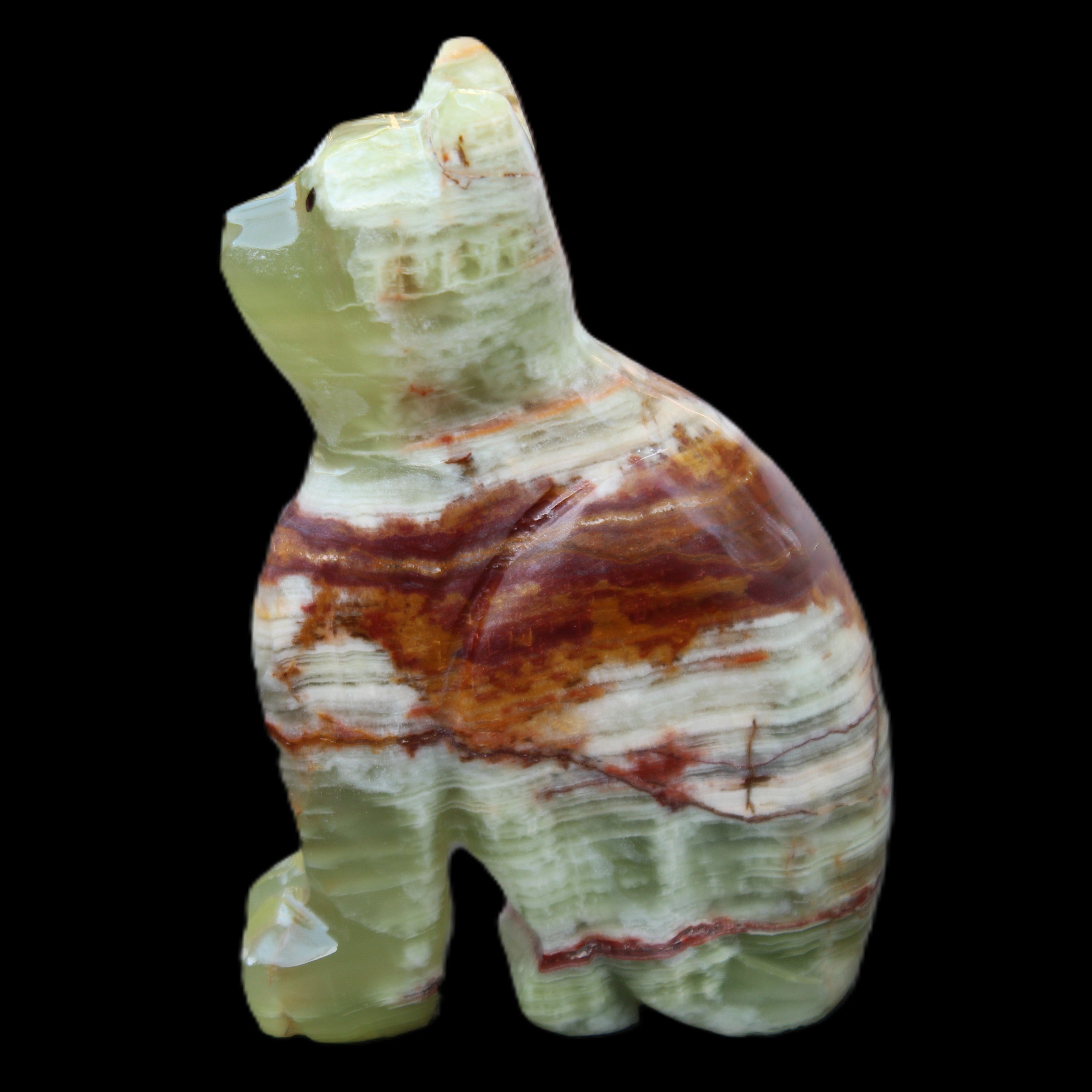 Afghan Jade hand-carved Cat 67*31*103mm 354g in sunlight - Rocks and Things Store