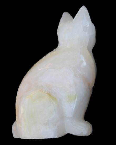 White Onyx Afghan Jade hand-carved Cat 87*48*138mm 773g in sunlight - Rocks and Things Store
