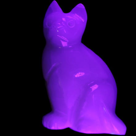 White Onyx Afghan Jade hand-carved Cat 87*48*138mm 773g in UV light - Rocks and Things Store