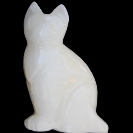 White Onyx Afghan Jade hand-carved Cat 87*48*138mm 773g in sunlight - Rocks and Things Store