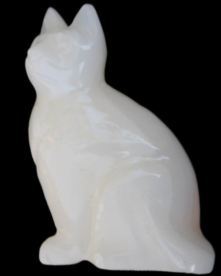 White Onyx Afghan Jade hand-carved Cat 87*48*138mm 773g in sunlight - Rocks and Things Store
