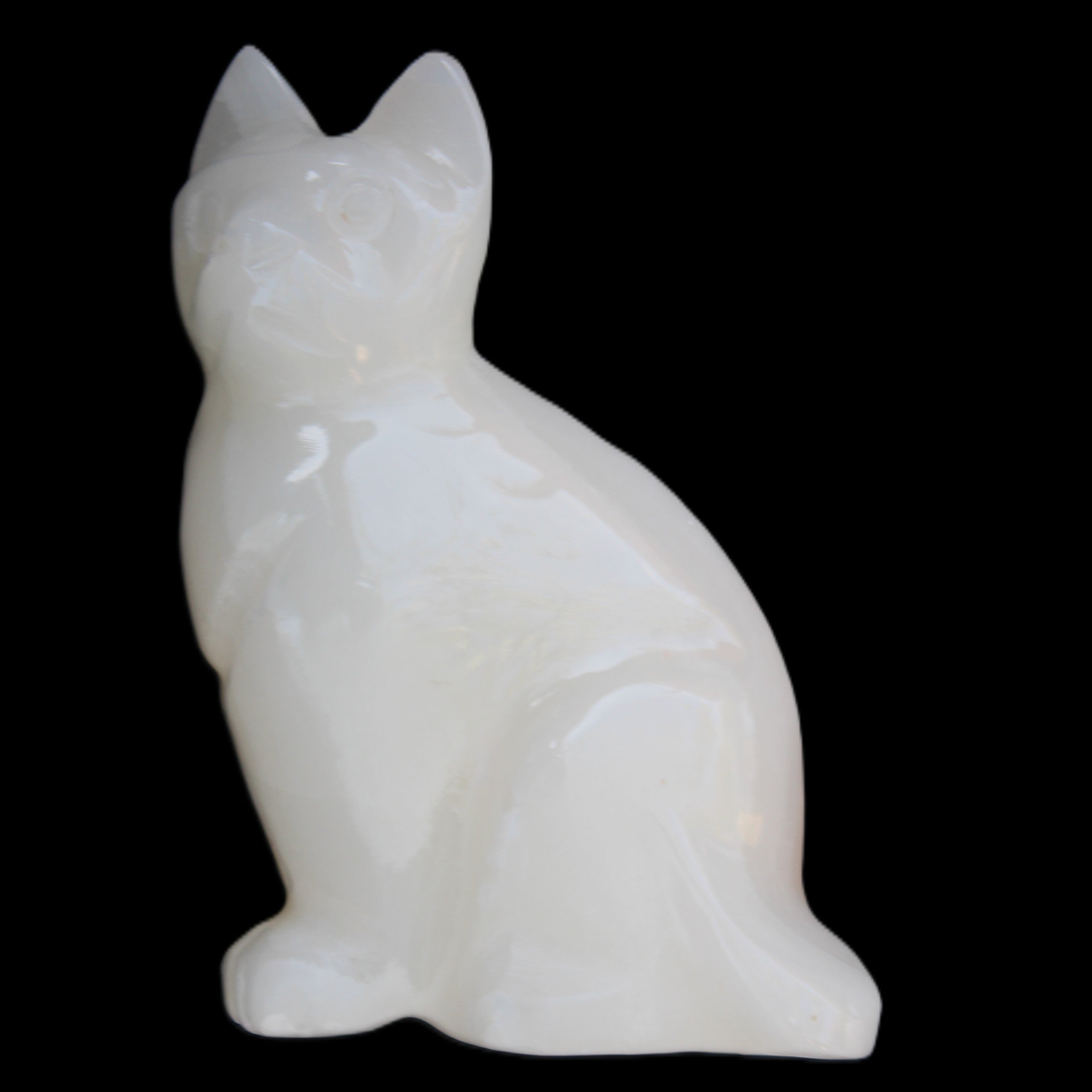 White Onyx Afghan Jade hand-carved Cat 87*48*138mm 773g in sunlight - Rocks and Things Store