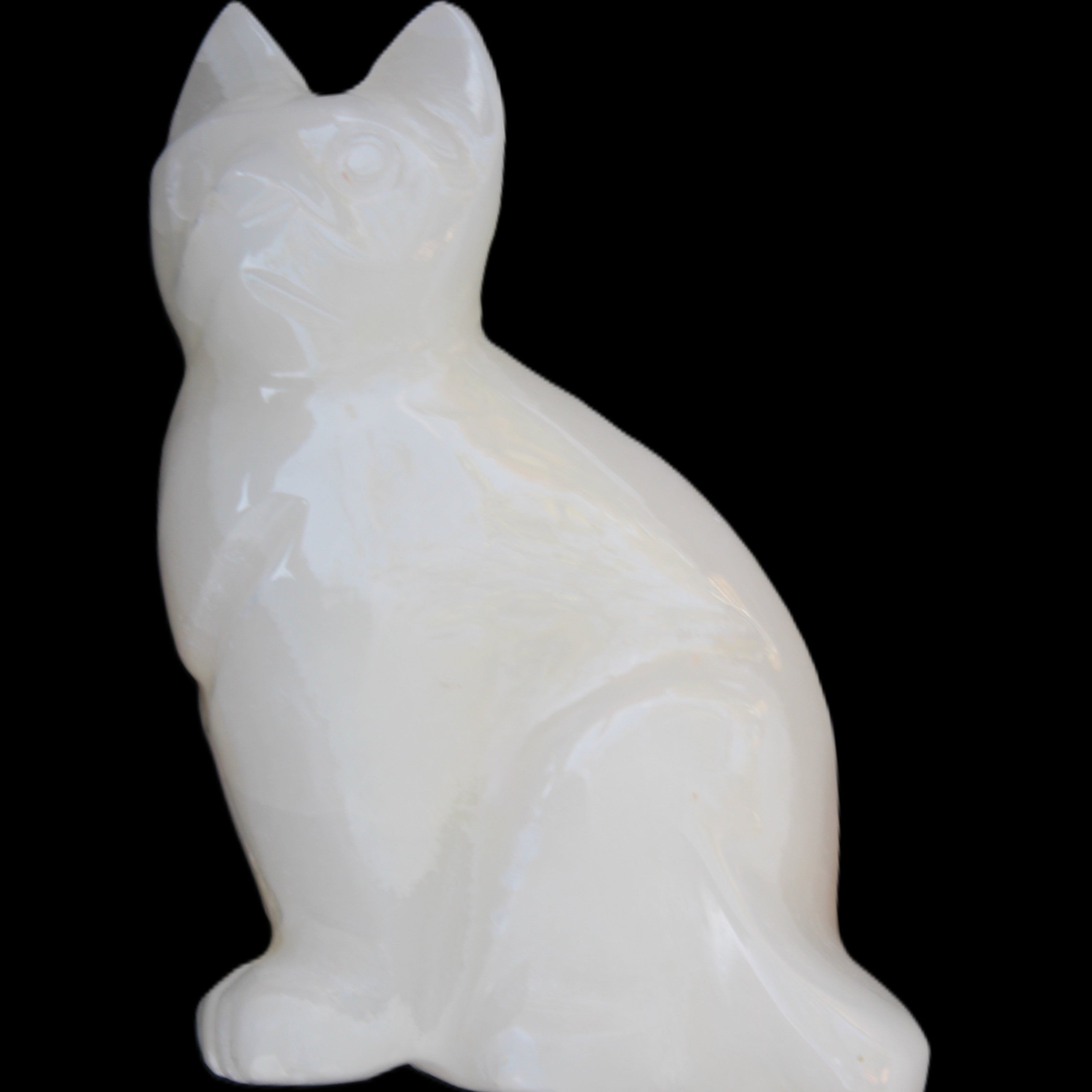White Onyx Afghan Jade hand-carved Cat 87*48*138mm 773g in sunlight - Rocks and Things Store