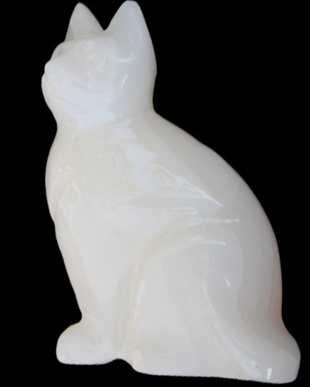 White Onyx Afghan Jade hand-carved Cat 87*48*138mm 773g in sunlight - Rocks and Things Store